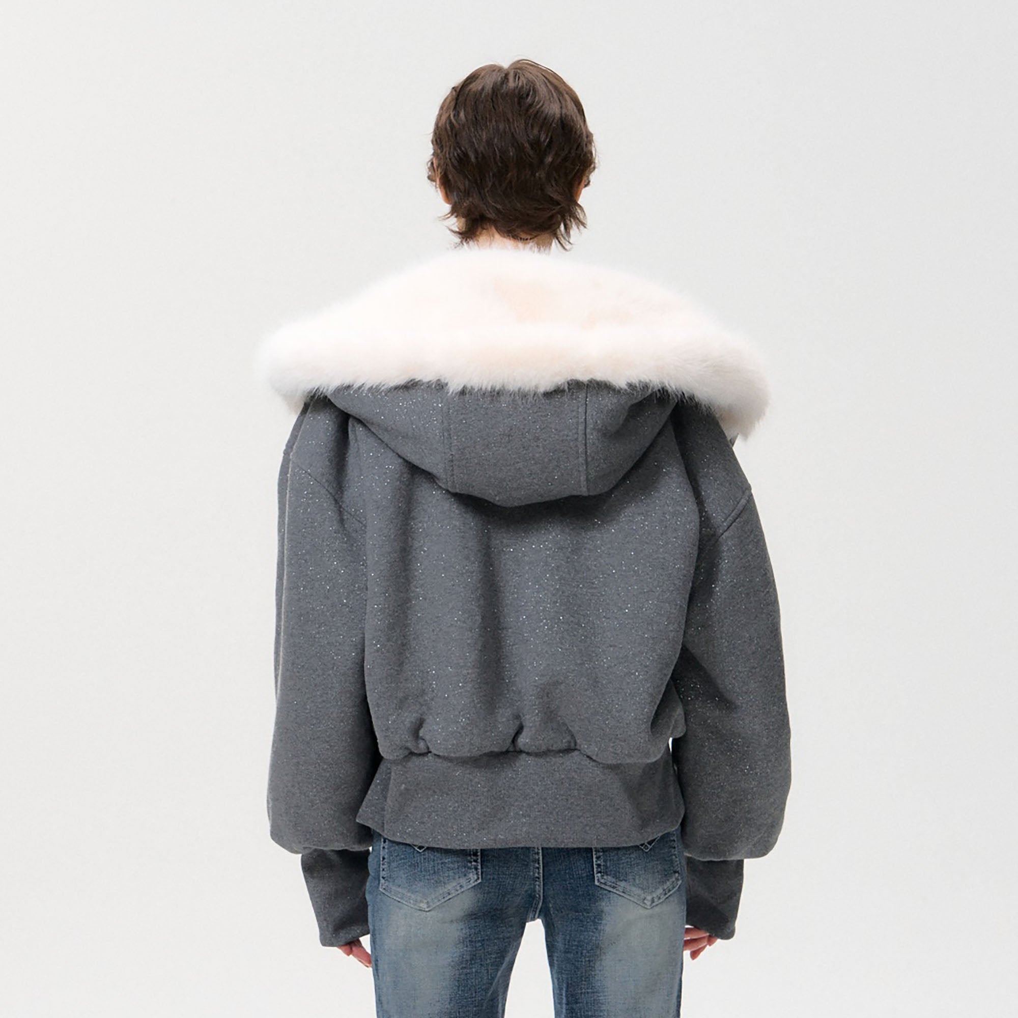 10AMSOTIIIIIIRED Subtle Sparkle Faux Fur-Lined Hooded Jacket