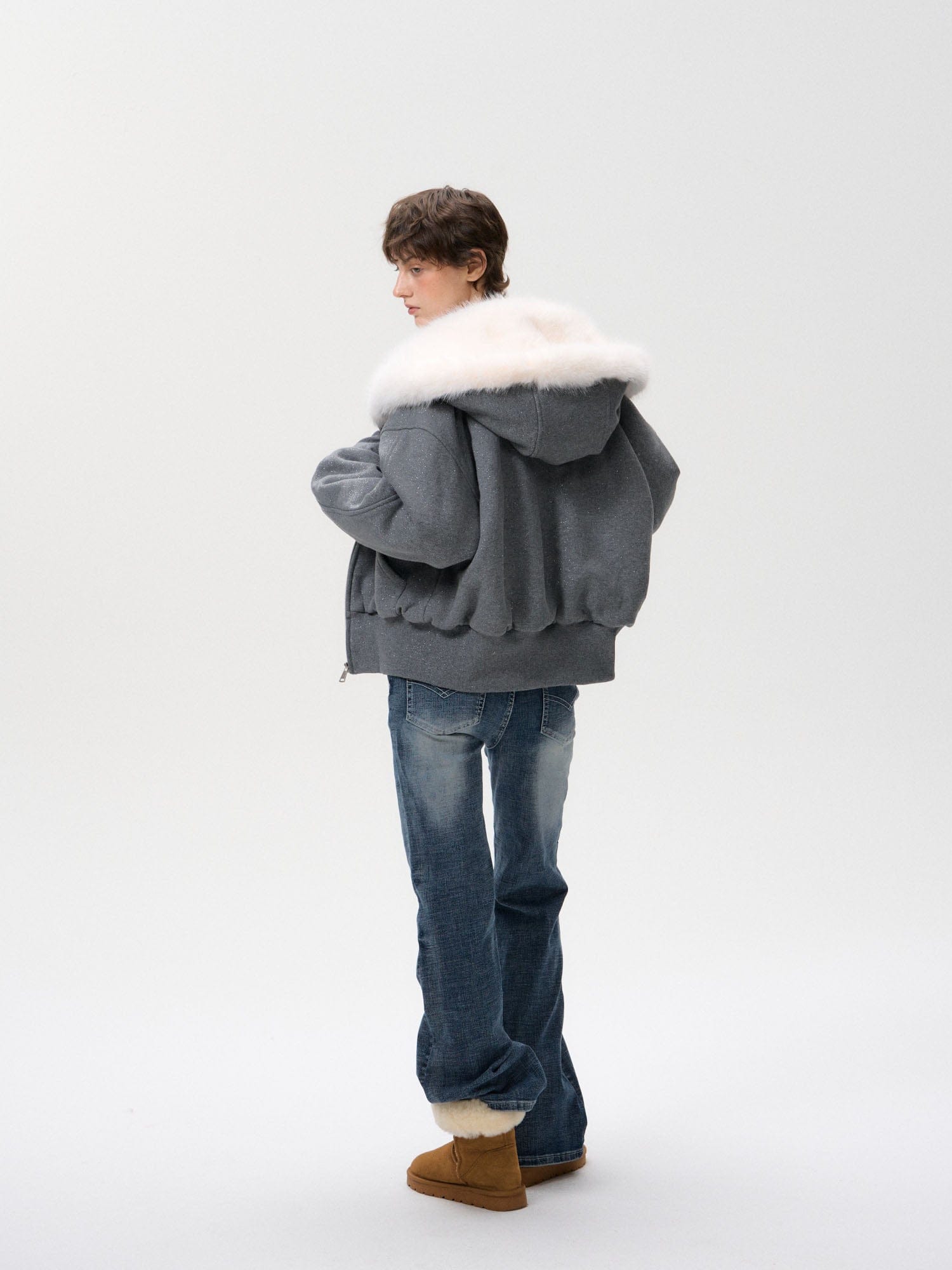 10AMSOTIIIIIIRED Subtle Sparkle Faux Fur-Lined Hooded Jacket