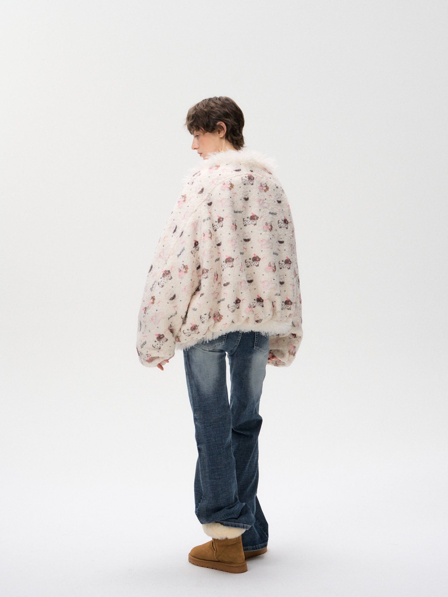 10AMSOTIIIIIIRED Reversible Full-Print Faux Fur Trim Jacket