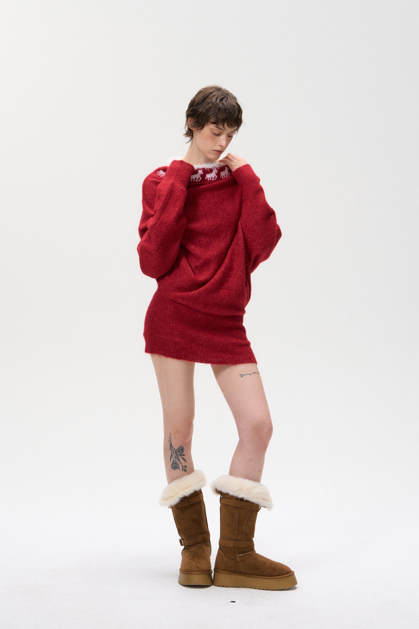 10AMSOTIIIIIIRED Fuzzy Fair Isle Ribbed Hem Sweater