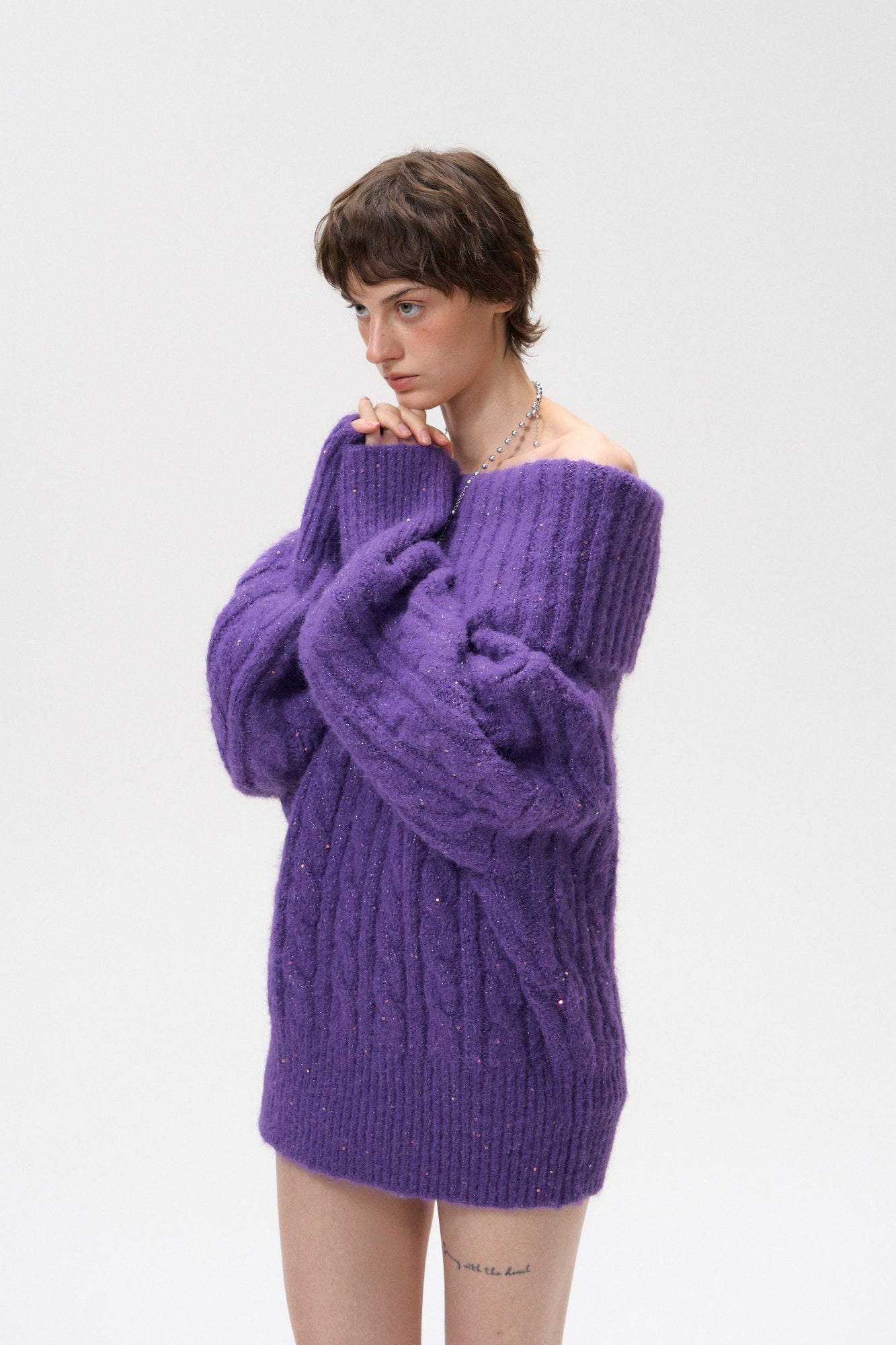 10AMSOTIIIIIIRED Fold-Over Cable Knit Sweater