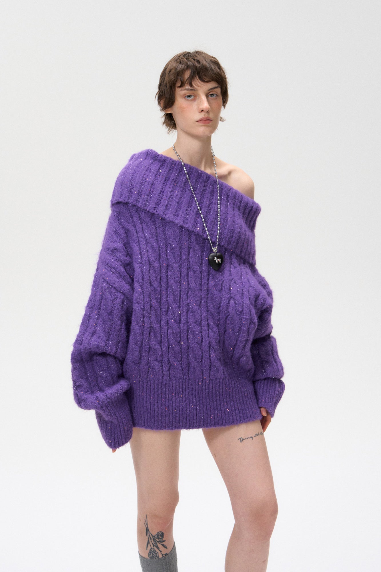 10AMSOTIIIIIIRED Fold-Over Cable Knit Sweater