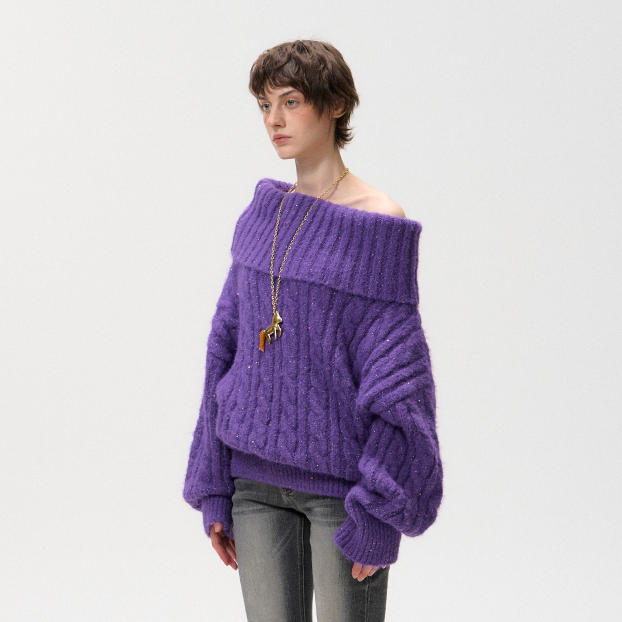 10AMSOTIIIIIIRED Fold-Over Cable Knit Sweater
