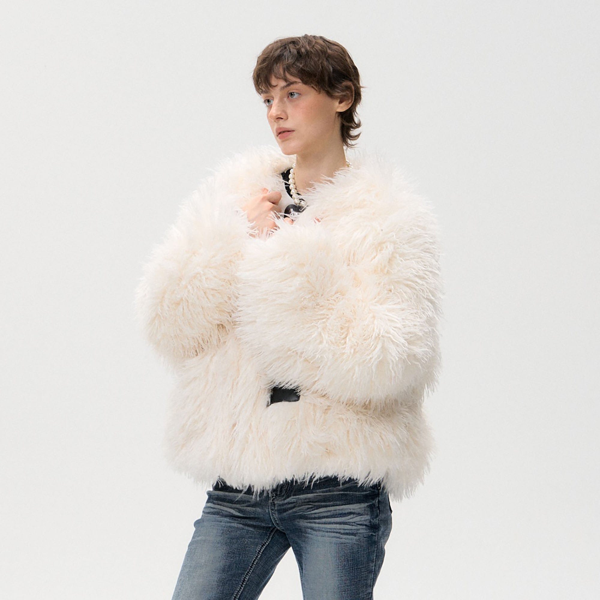 10AMSOTIIIIIIRED Reversible Full-Print Faux Fur Trim Jacket