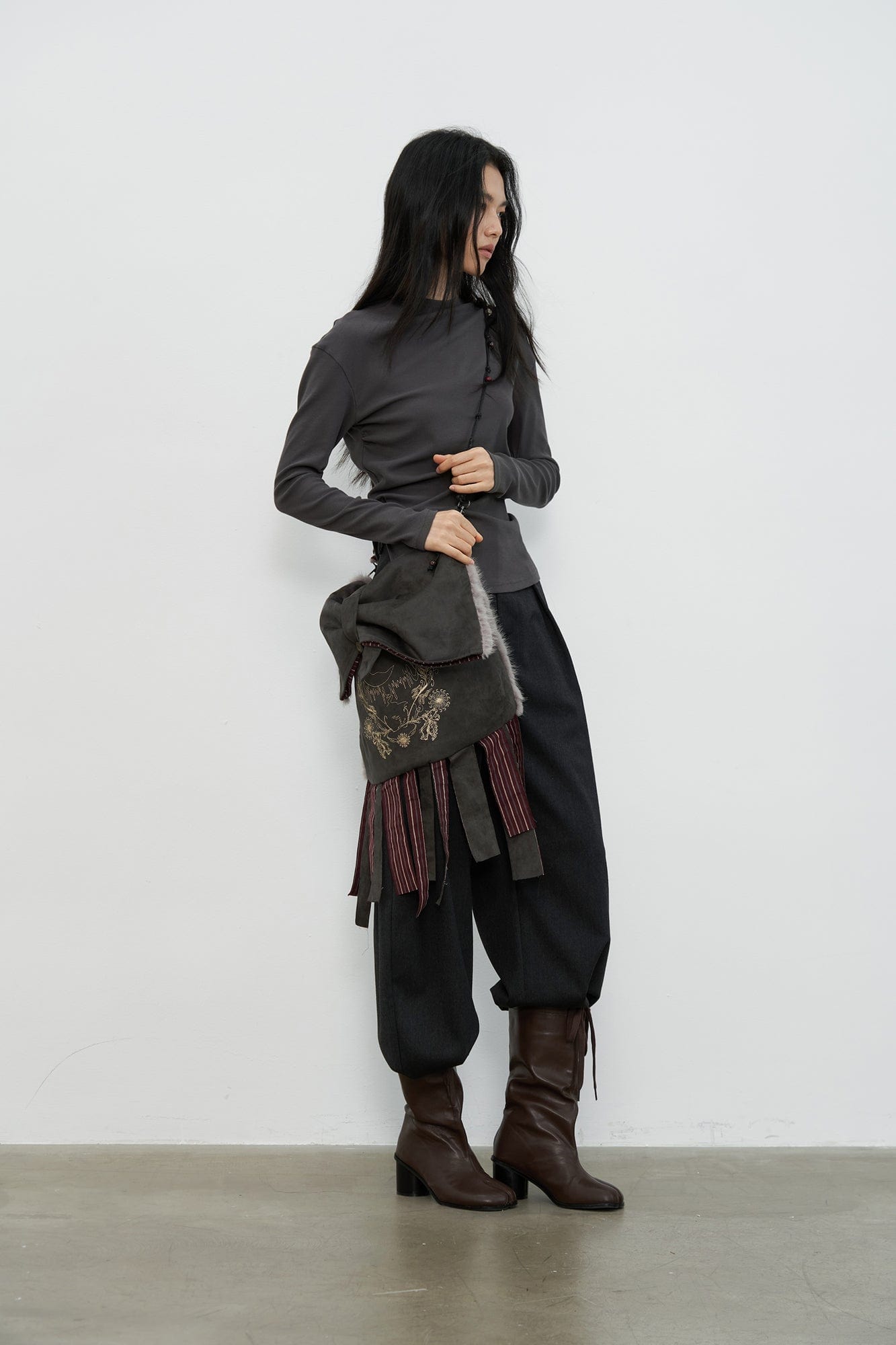 SAME FLOW Ruched Back Paneled Long Sleeve Tee