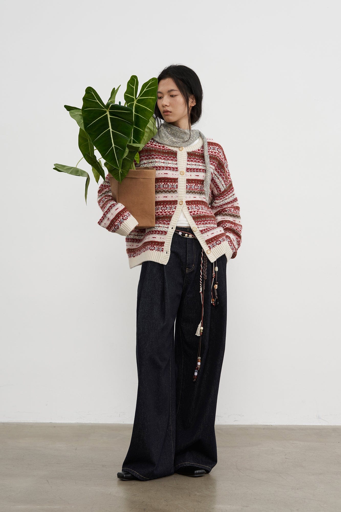 SAME FLOW Wool Fair Isle Knit Cardigan