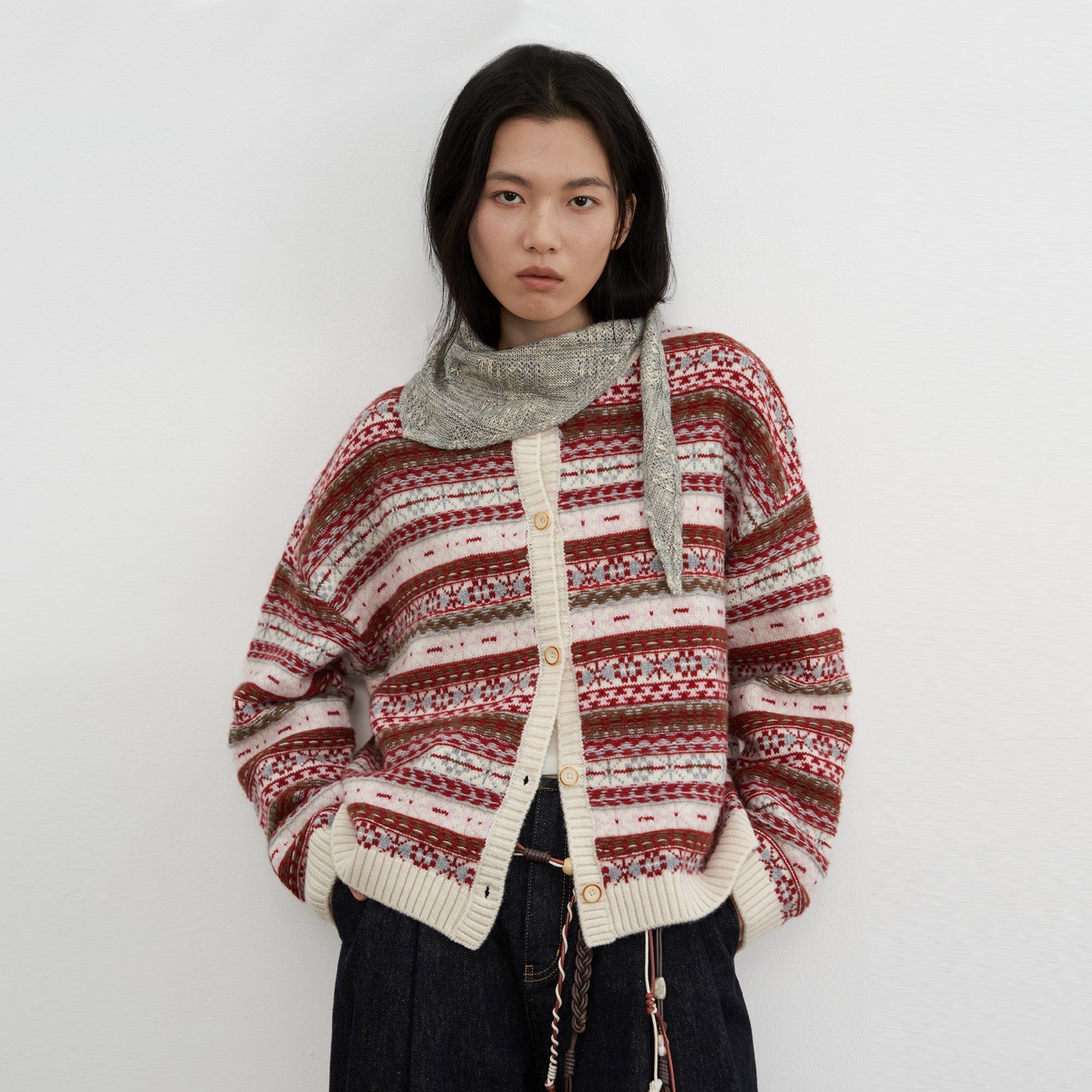 SAME FLOW Wool Fair Isle Knit Cardigan