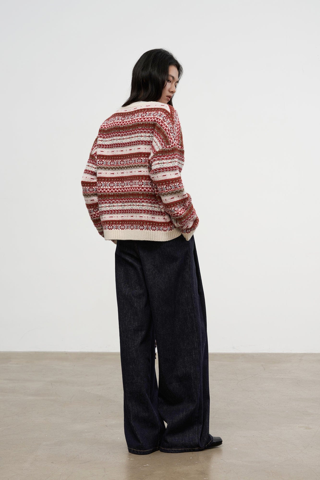 SAME FLOW Wool Fair Isle Knit Cardigan