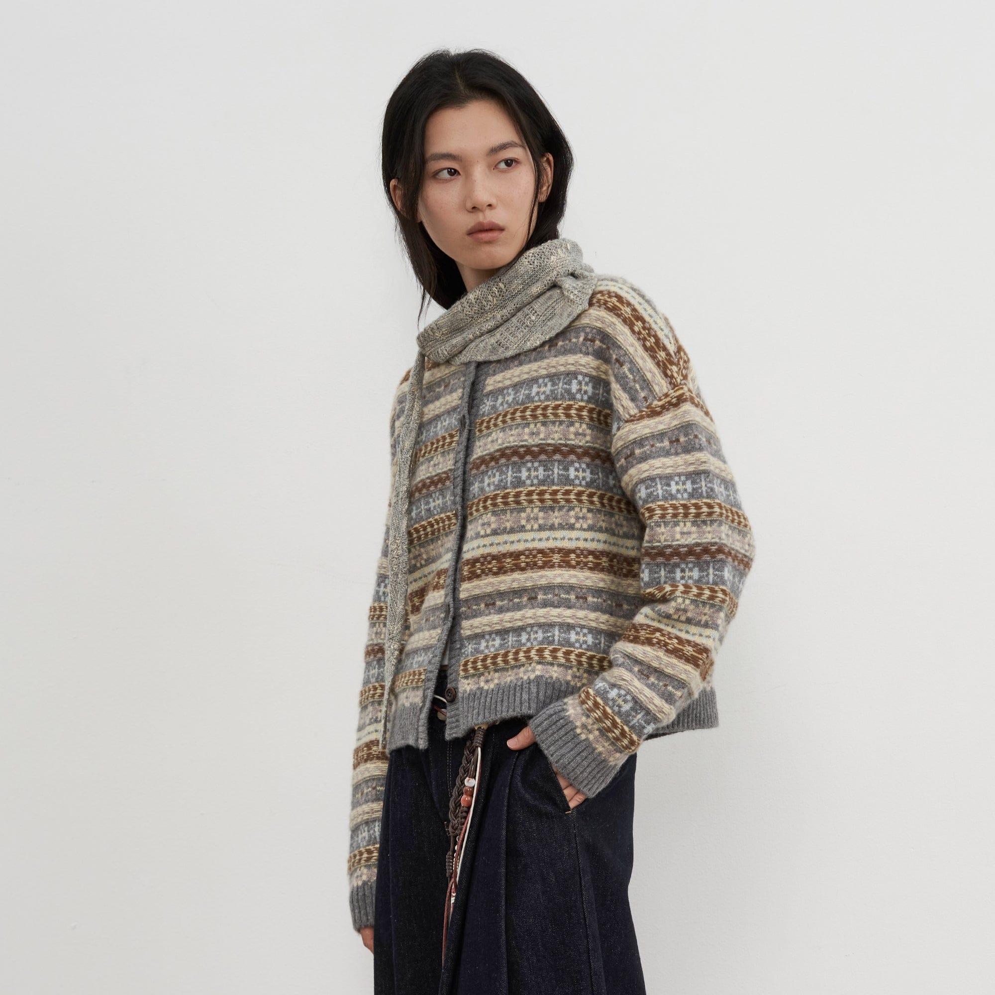 SAME FLOW Wool Fair Isle Knit Cardigan