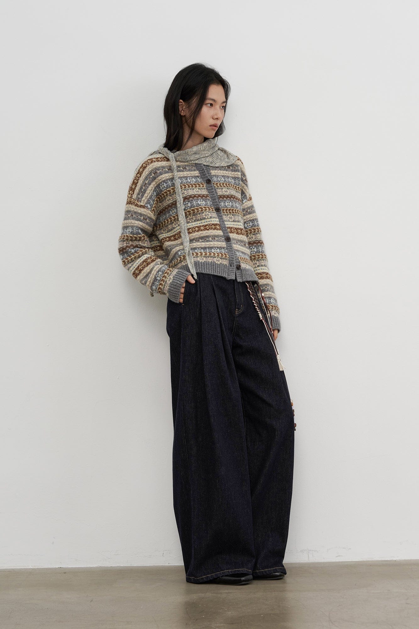 SAME FLOW Wool Fair Isle Knit Cardigan