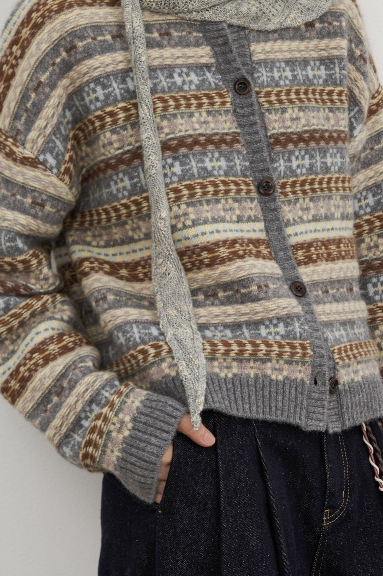 SAME FLOW Wool Fair Isle Knit Cardigan