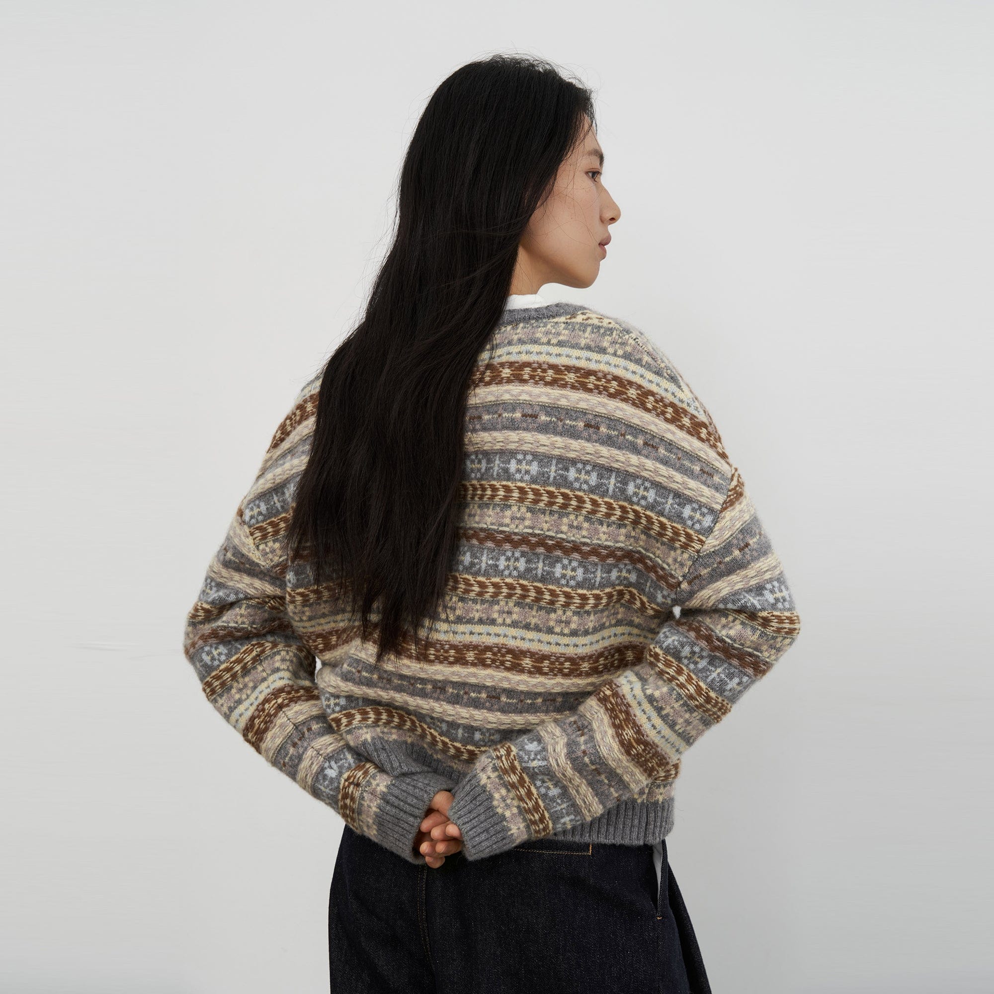 SAME FLOW Wool Fair Isle Knit Cardigan