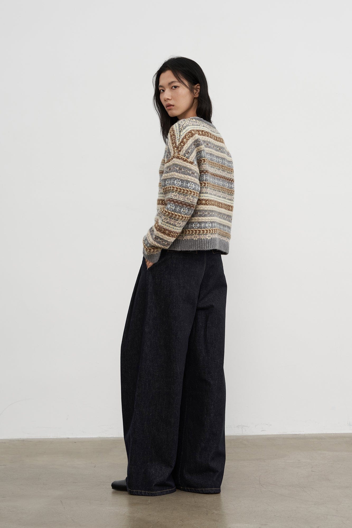 SAME FLOW Wool Fair Isle Knit Cardigan