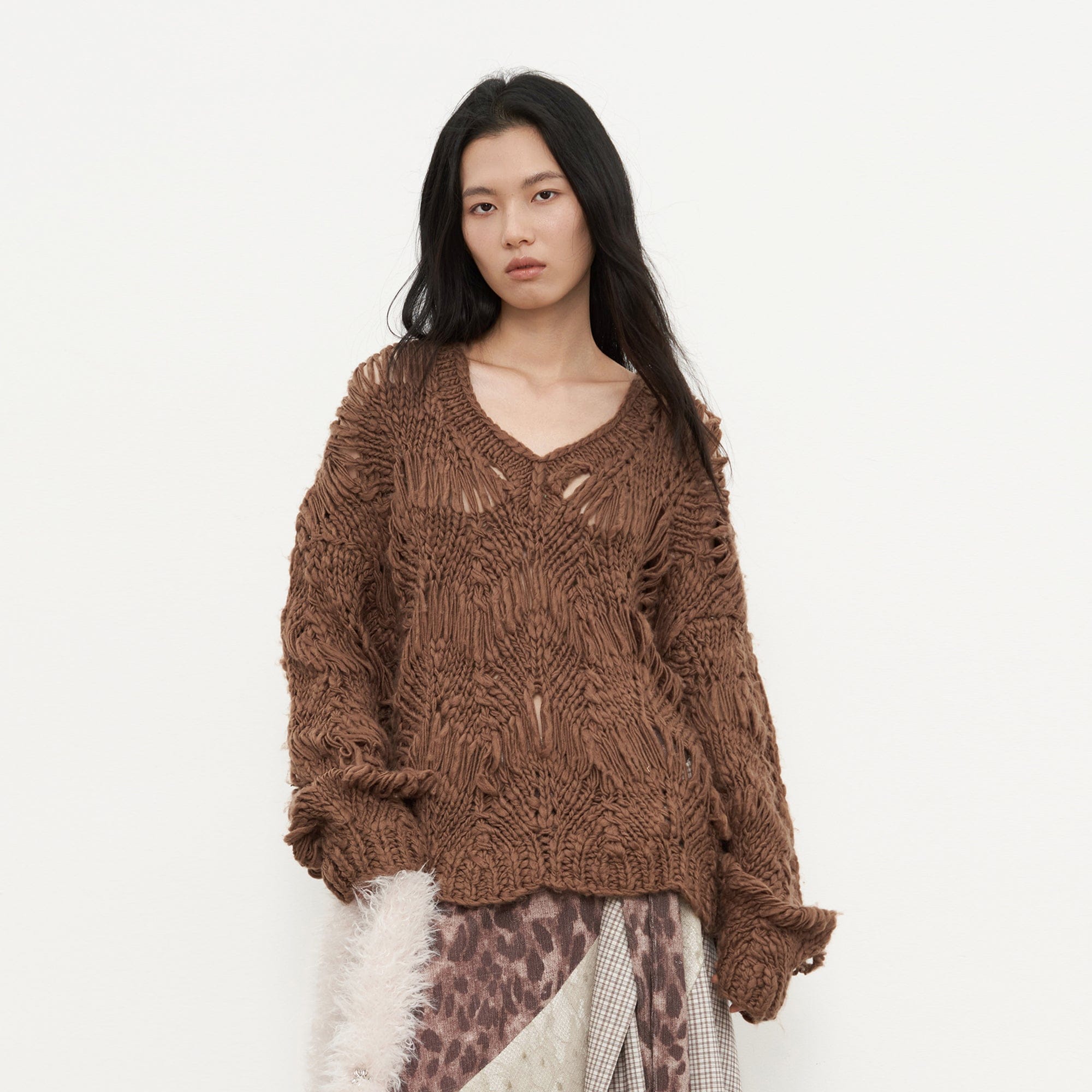 SAME FLOW Crocheted Open-Knit Pullover Sweater