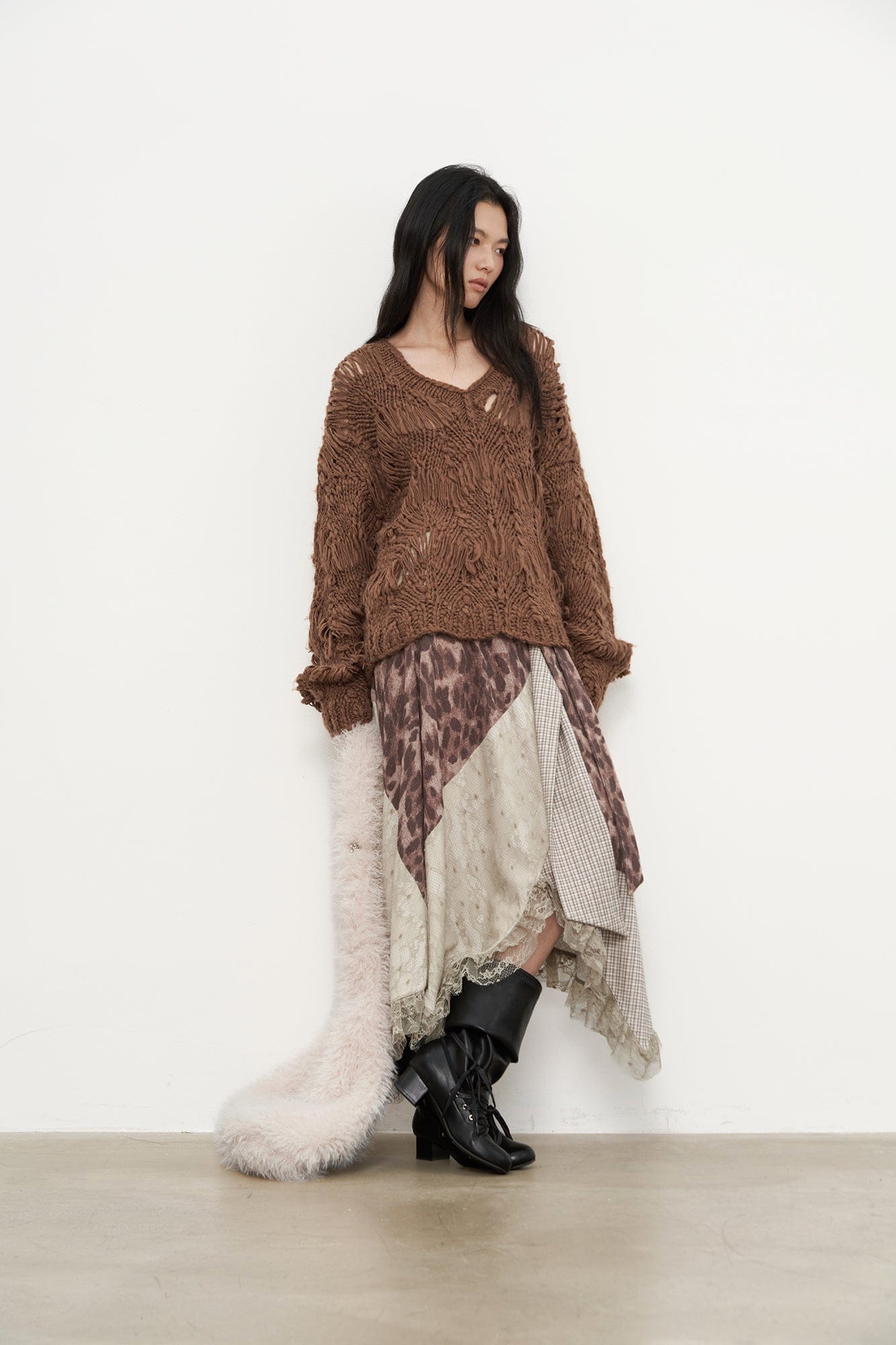 SAME FLOW Crocheted Open-Knit Pullover Sweater