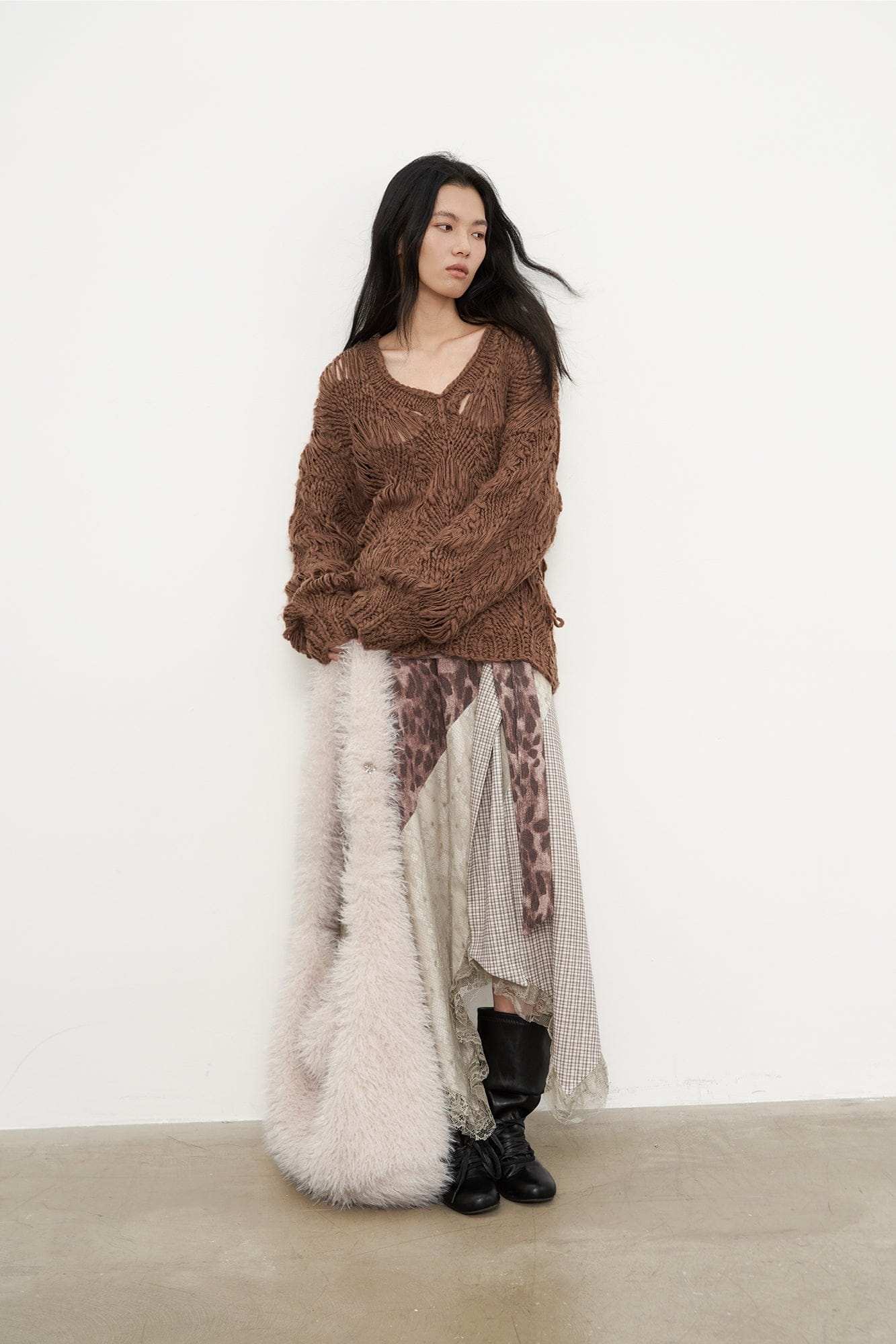 SAME FLOW Crocheted Open-Knit Pullover Sweater