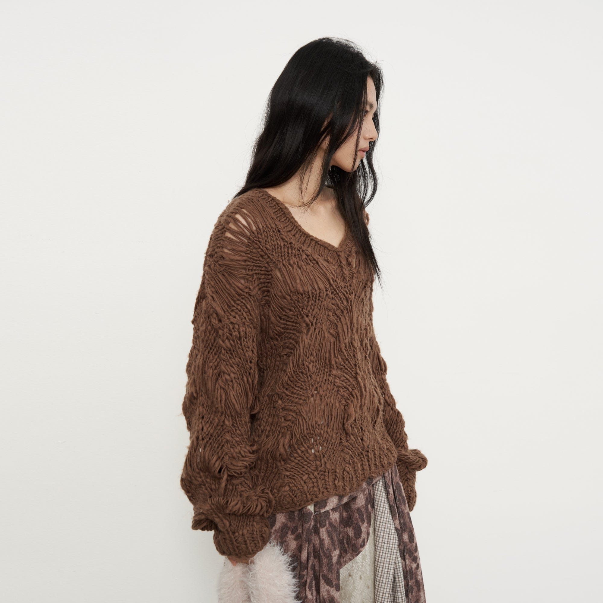 SAME FLOW Crocheted Open-Knit Pullover Sweater