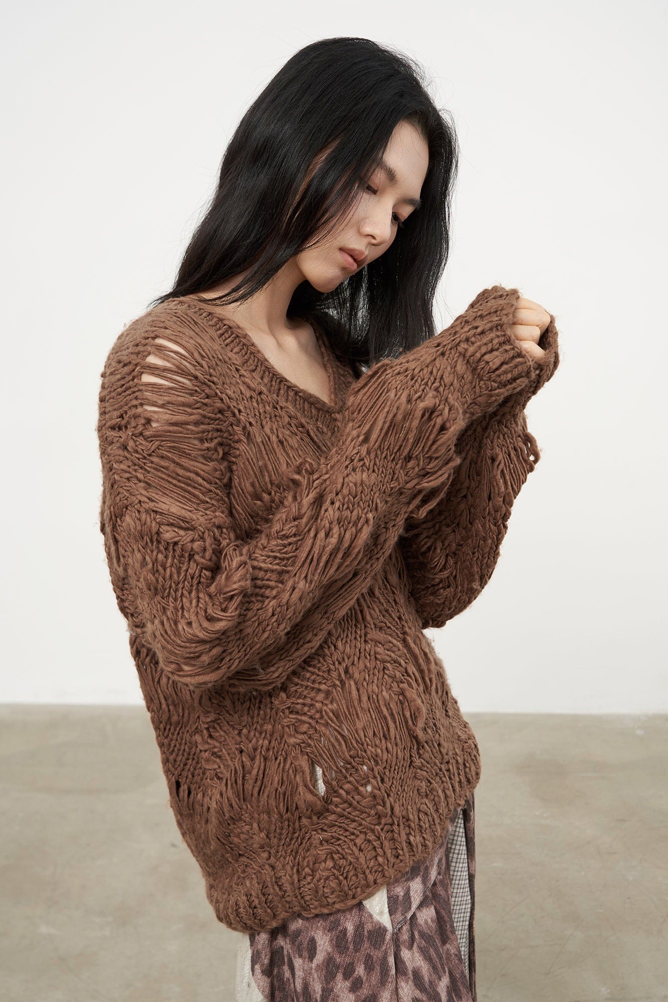 SAME FLOW Crocheted Open-Knit Pullover Sweater