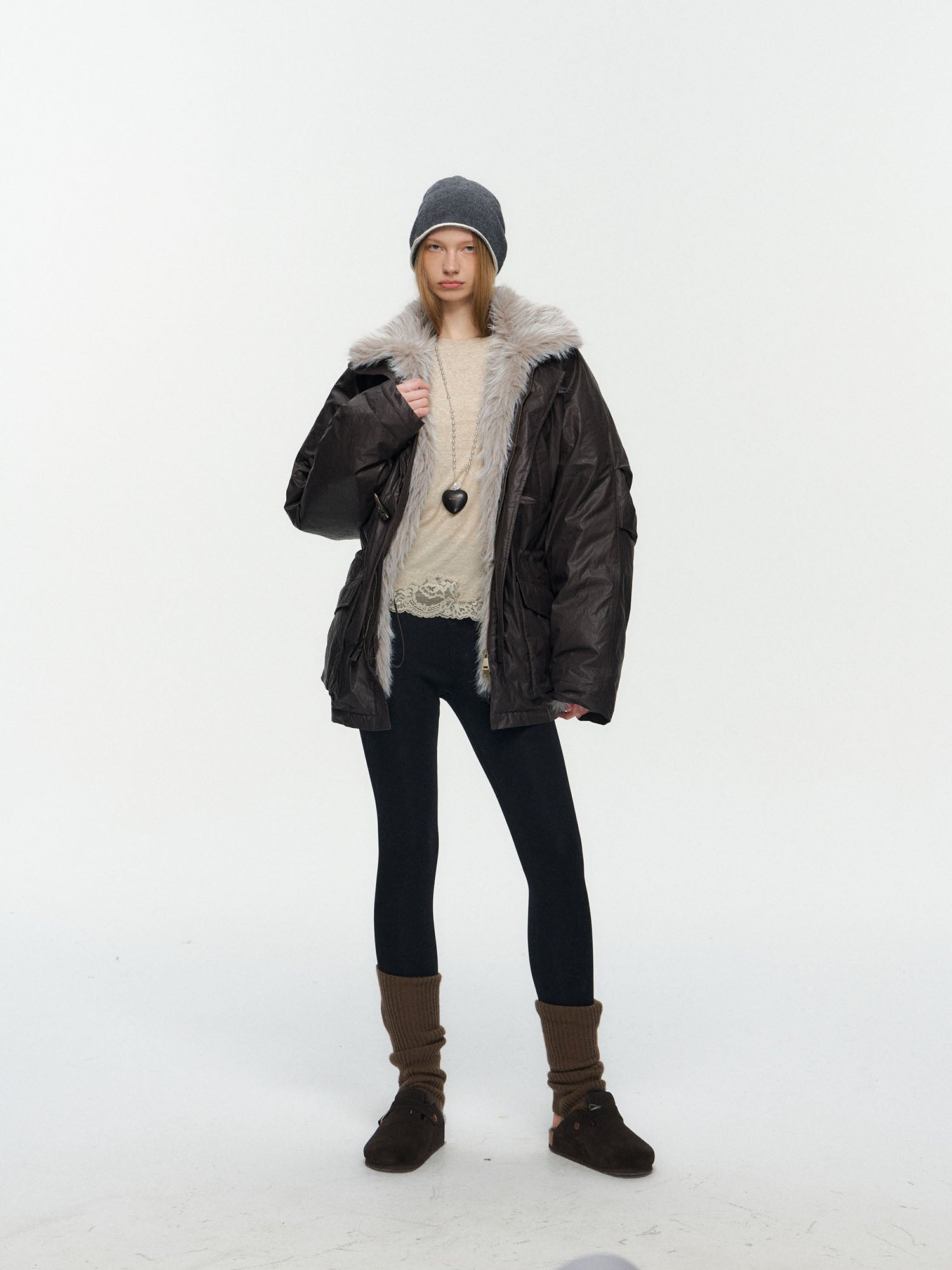 10AMSOTIIIIIIRED Detachable Faux Fur Collar Cinched-Waist Down Parka