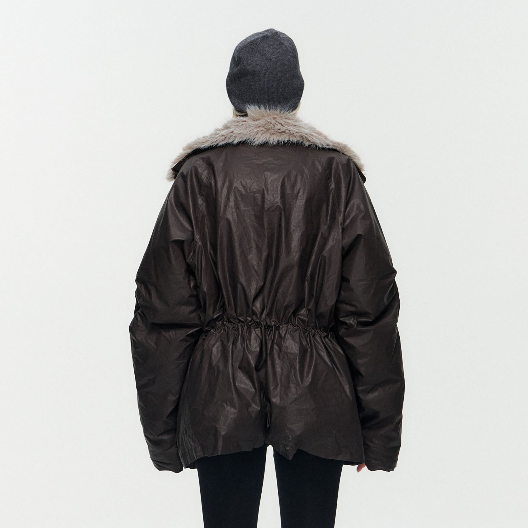 10AMSOTIIIIIIRED Detachable Faux Fur Collar Cinched-Waist Down Parka