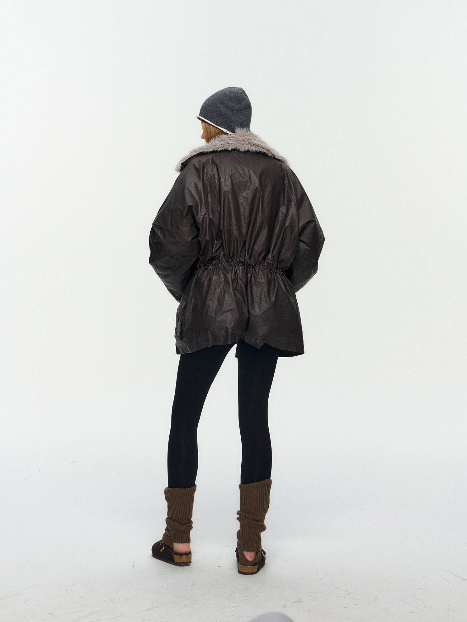 10AMSOTIIIIIIRED Detachable Faux Fur Collar Cinched-Waist Down Parka