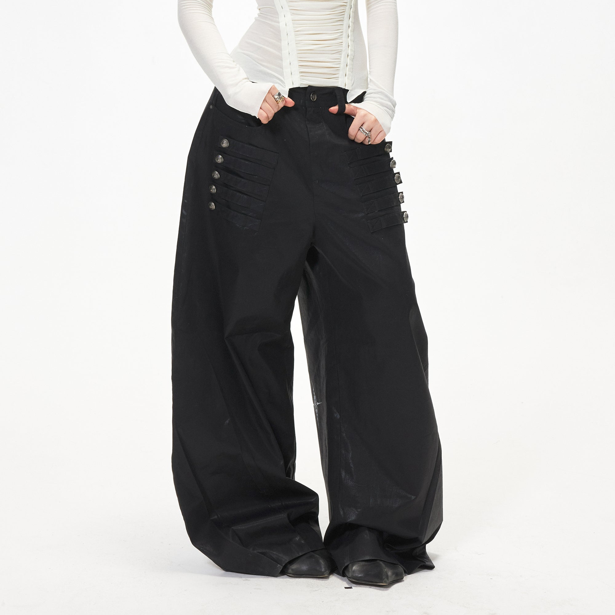 3MODE Button Tab Wide-Leg Pants