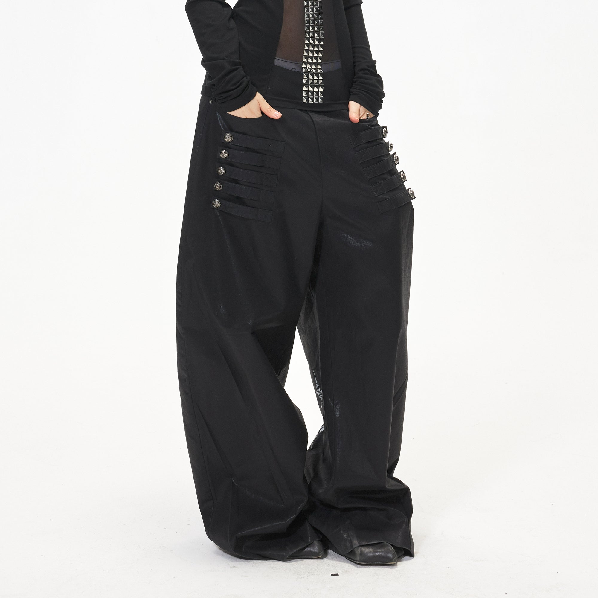 3MODE Button Tab Wide-Leg Pants
