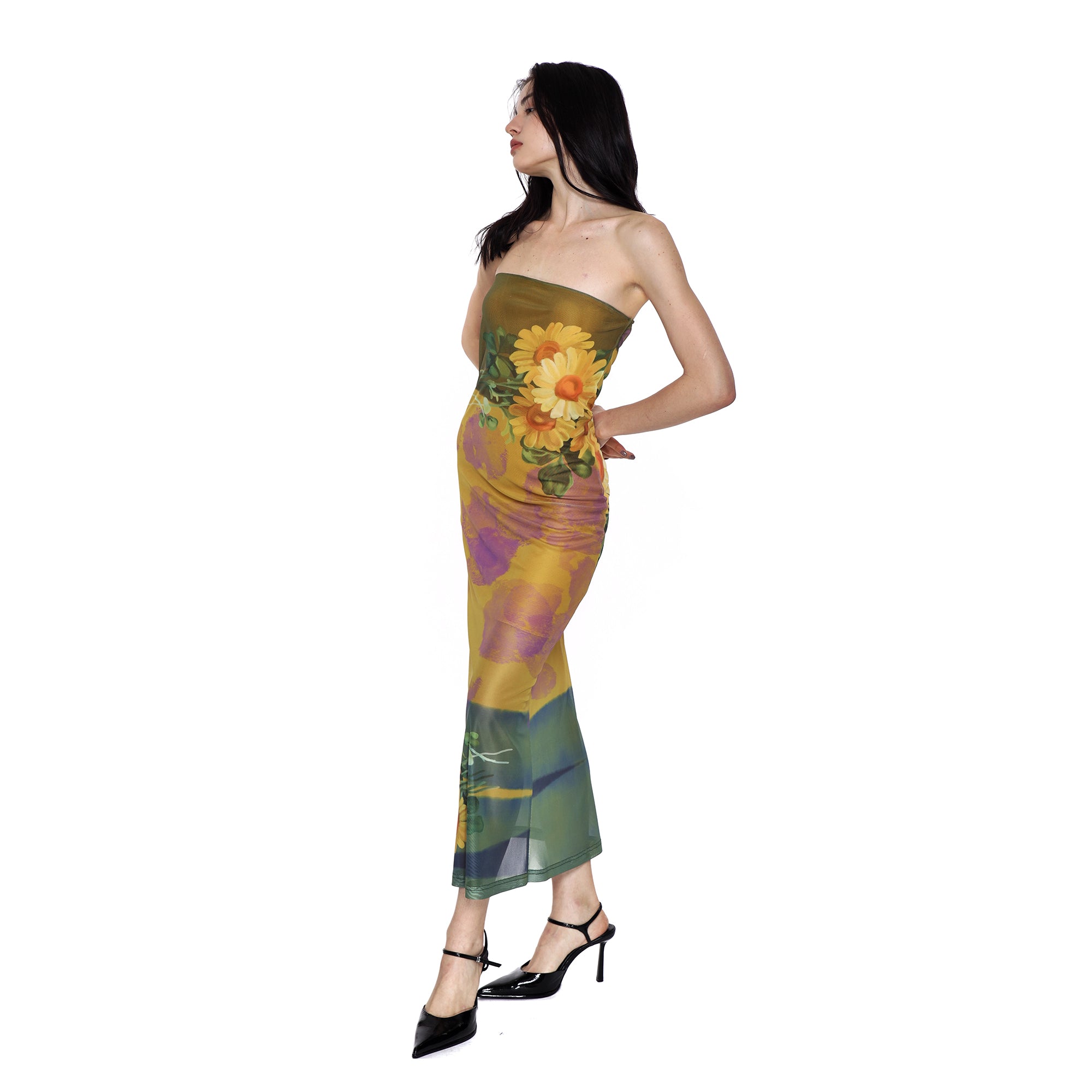 SCARLET SAGE Floral Mesh Bandeau Dress