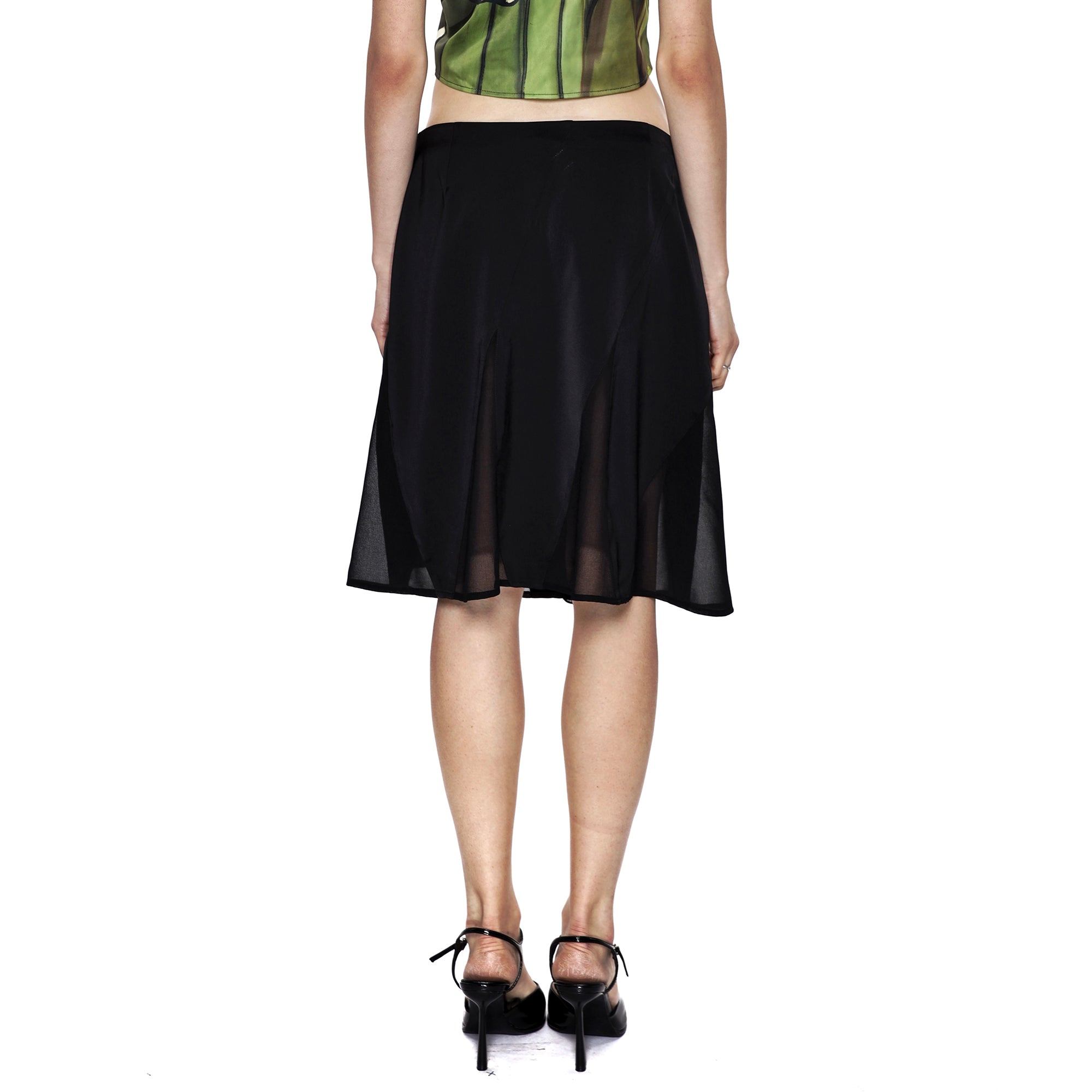 SCARLET SAGE Ruffle-Trim Satin Spliced Skirt