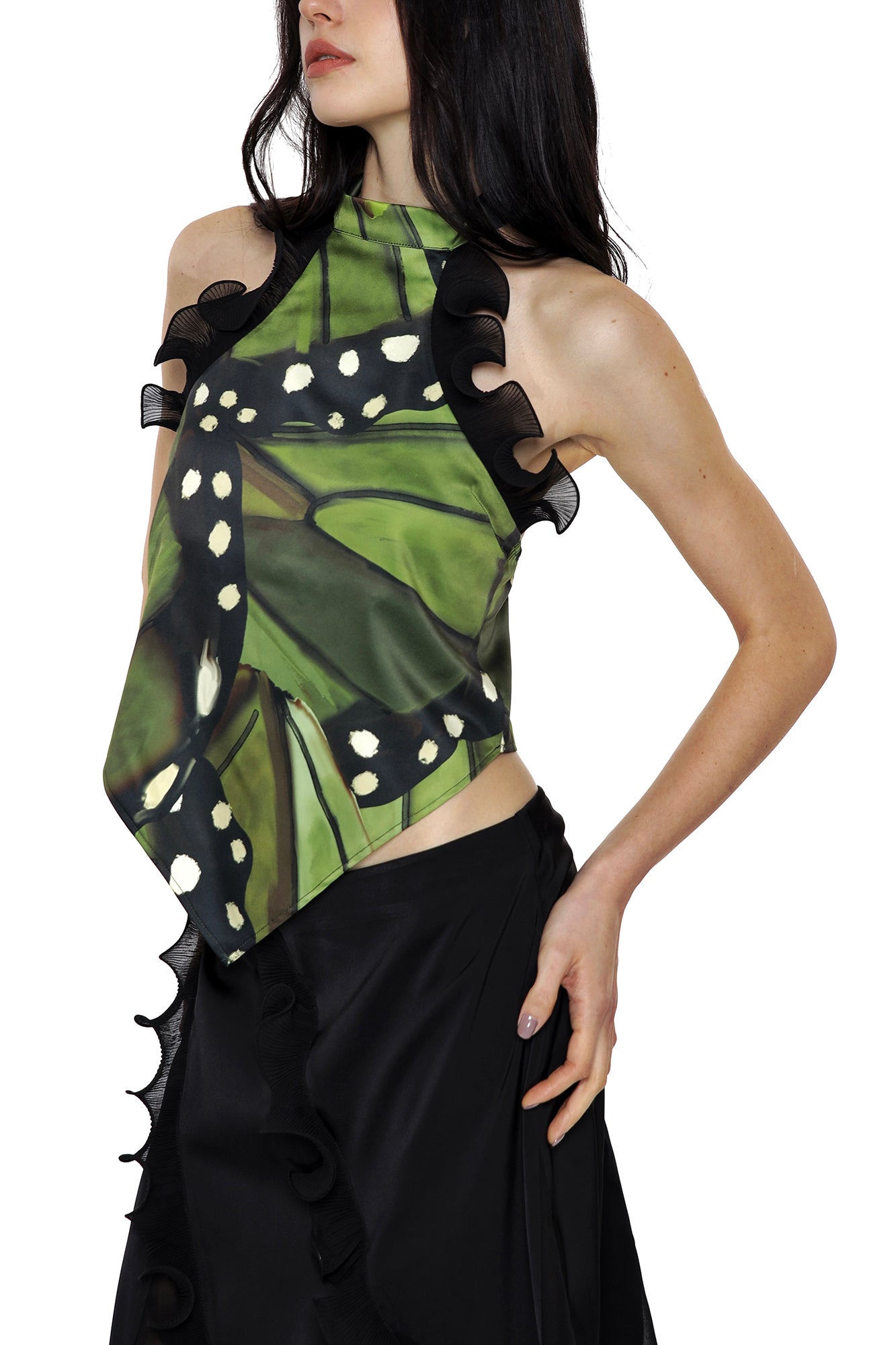 SCARLET SAGE Butterfly Graphic Satin Halter Top