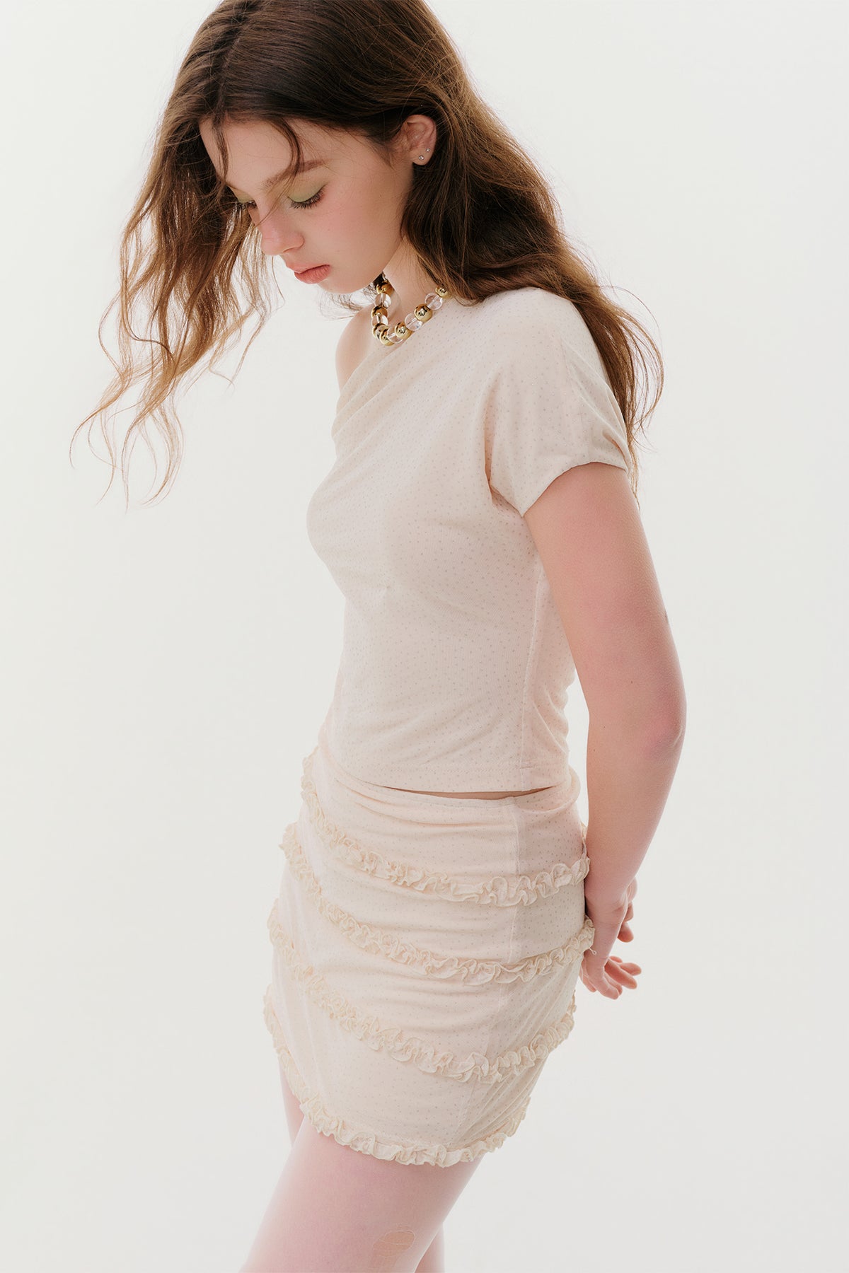F1OS Sequin Asymmetric Off-Shoulder Top & Irregular Mini Skirt Set