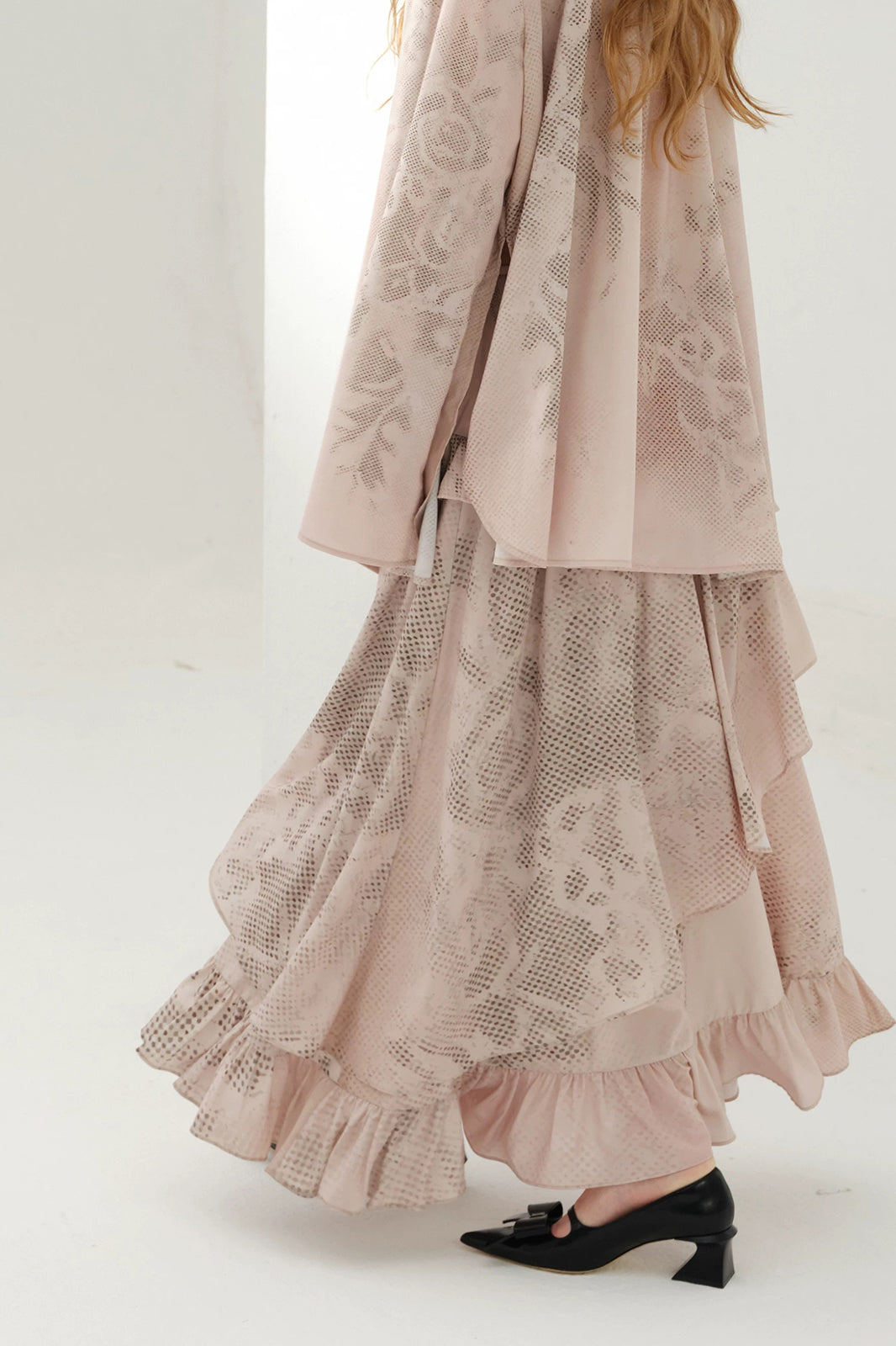 LAYERS Abstract Floral Tiered Side-Slit Maxi Skirt