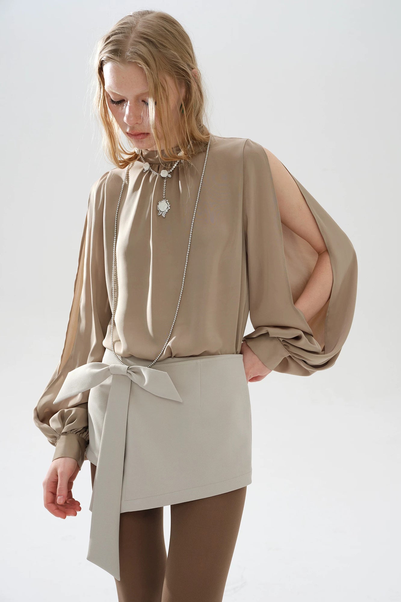 LAYERS Mock-Neck Split-Sleeve Blouse