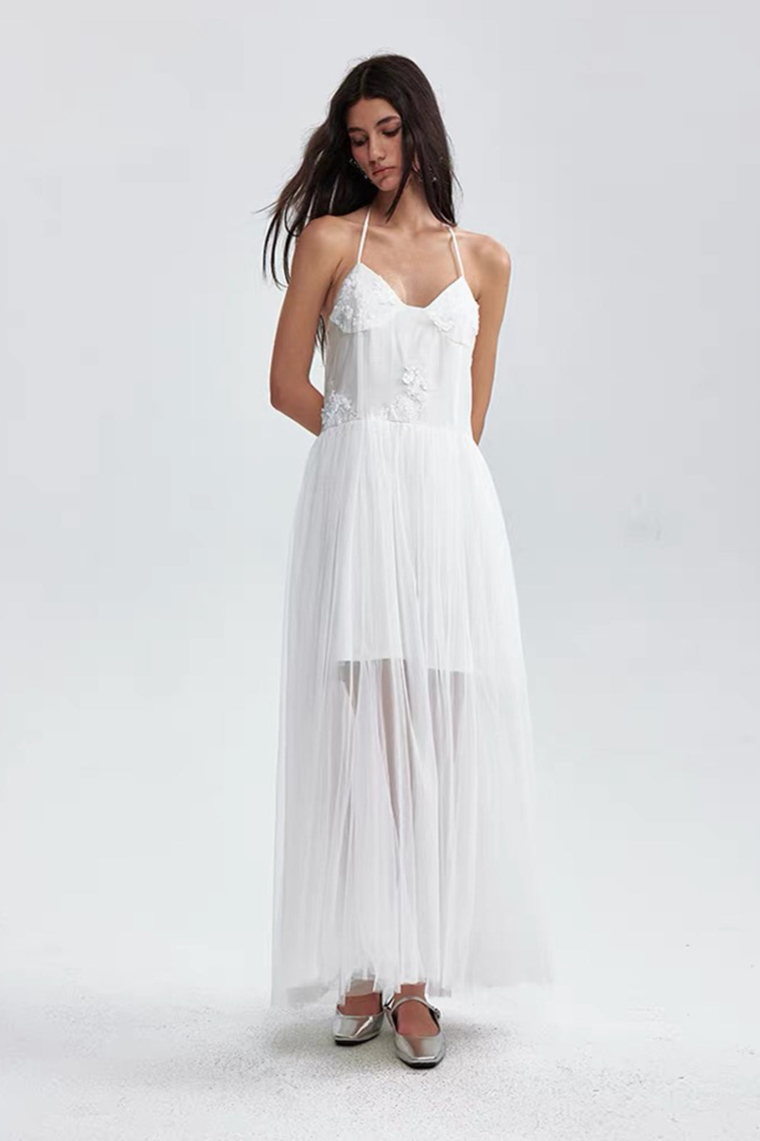 LAYERS Floral Embellished Halter Maxi Dress
