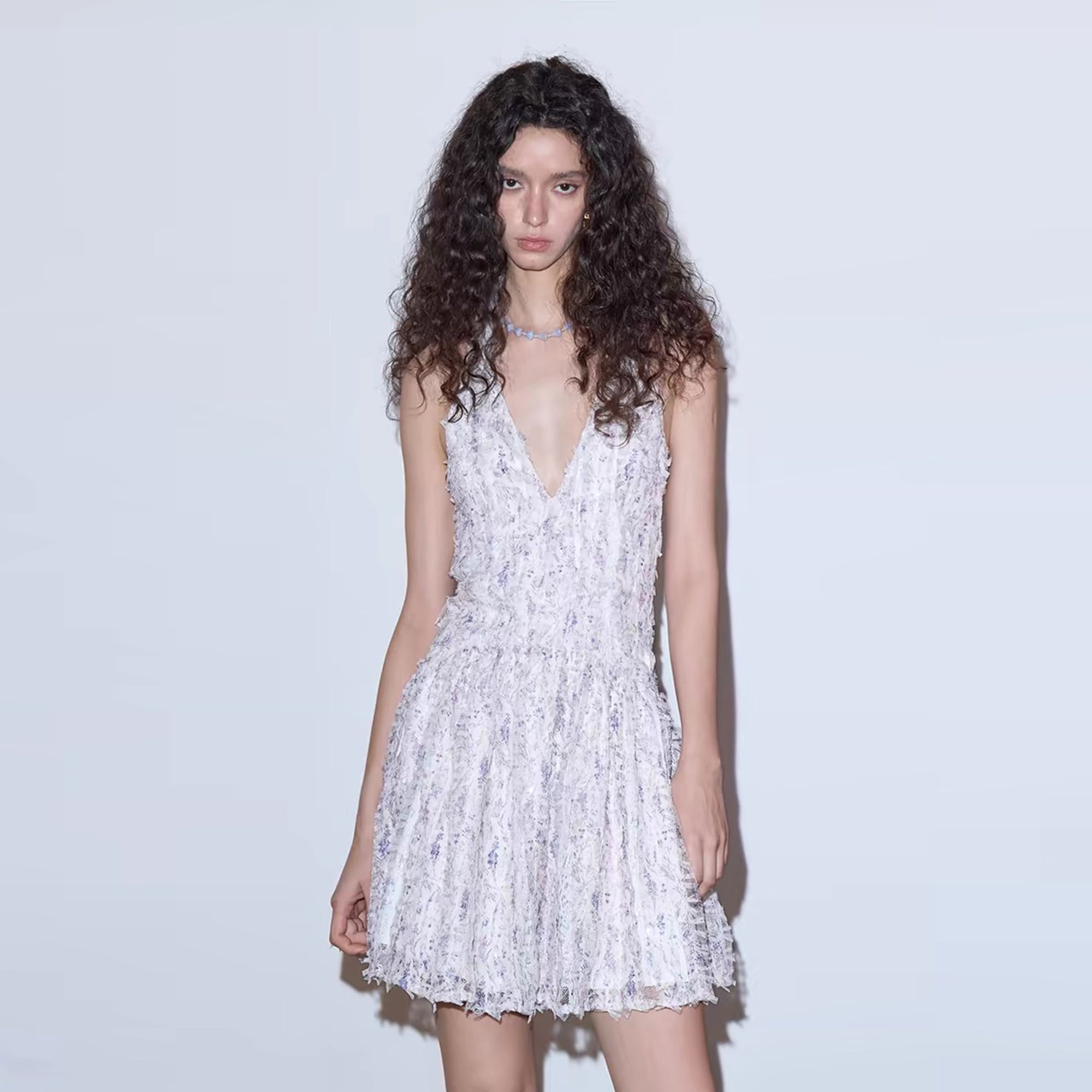 LAYERS Frayed Floral Halter Mini Dress