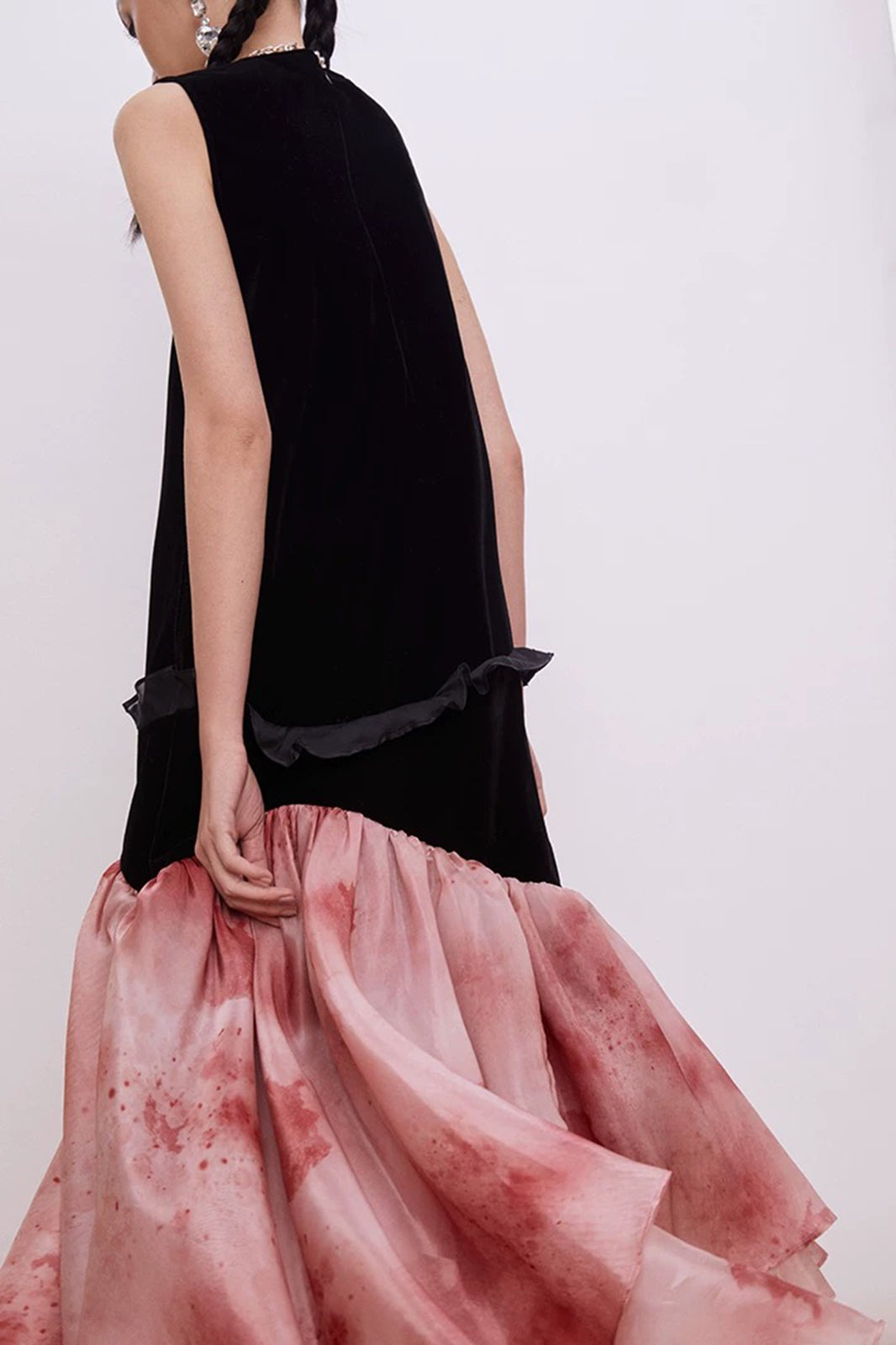 LAYERS Asymmetrical Flounce-Hem Spliced Maxi Dress