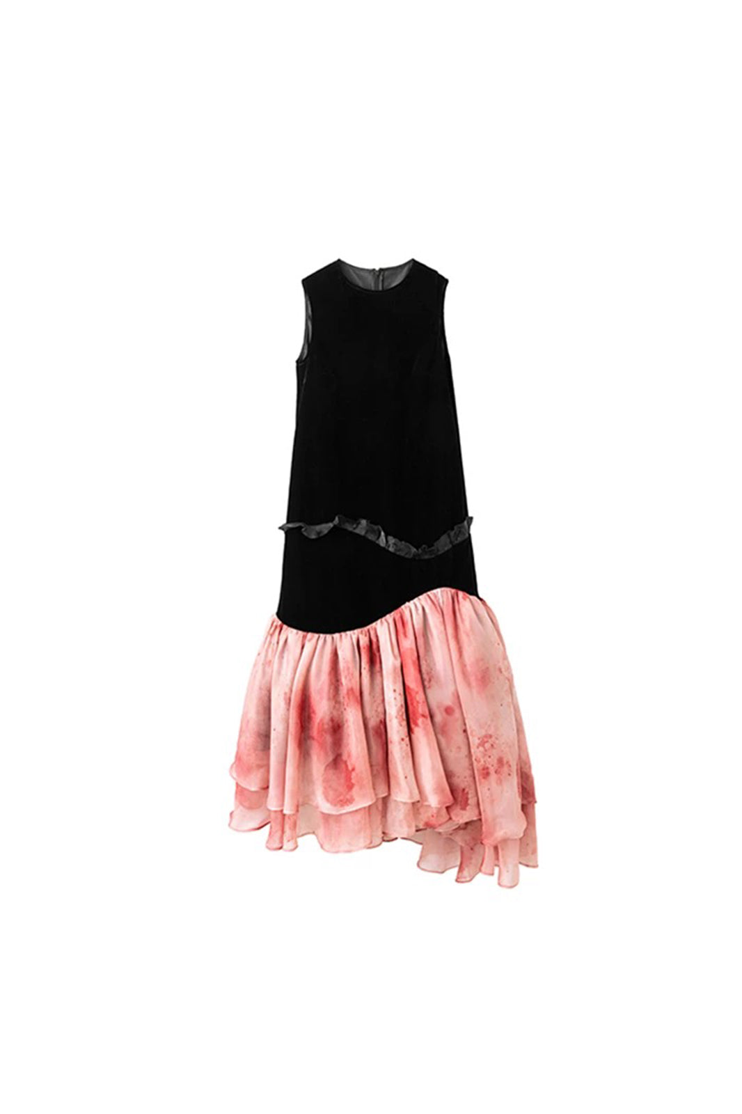 LAYERS Asymmetrical Flounce-Hem Spliced Maxi Dress
