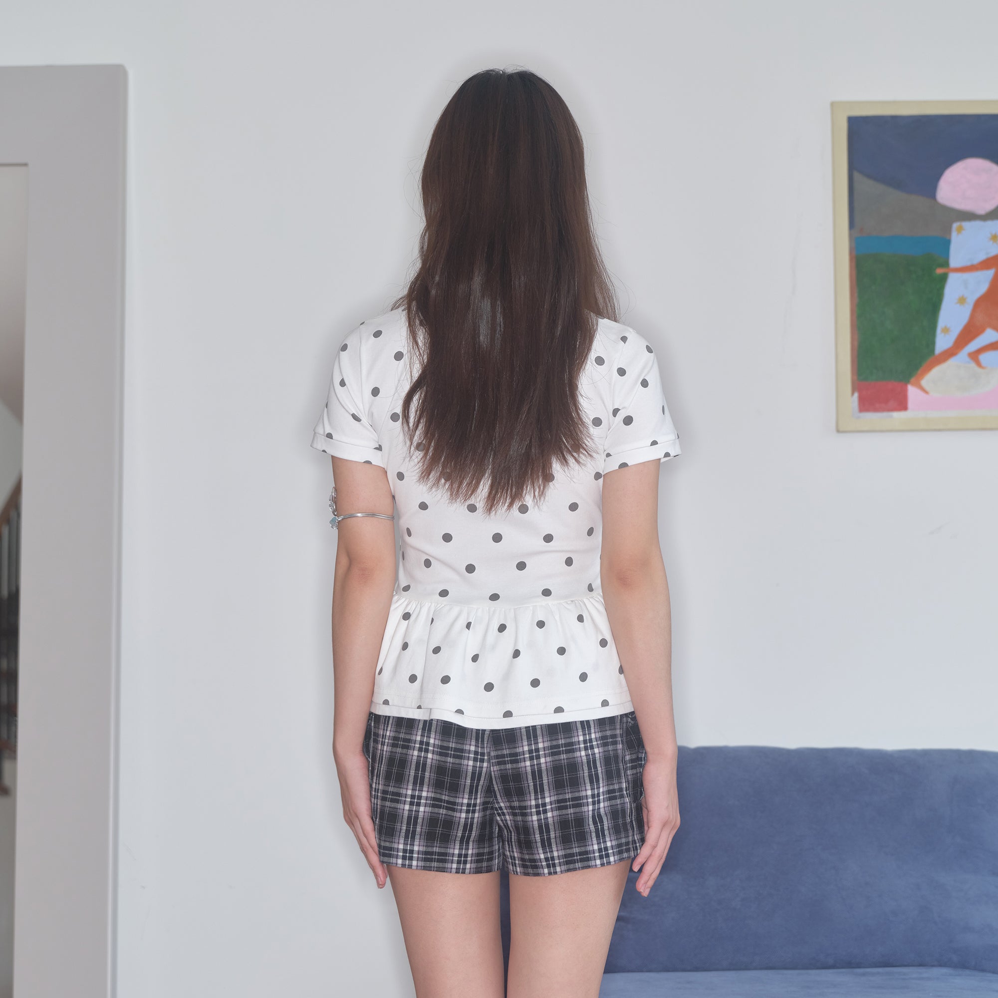 HAVE A MEAL × Congming Polka Dot Ruffle-Hem Polo Tee