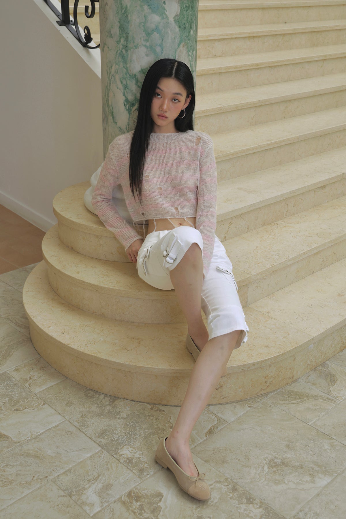 FAYCHUI Distressed Wool-Blend Cropped Knit Top