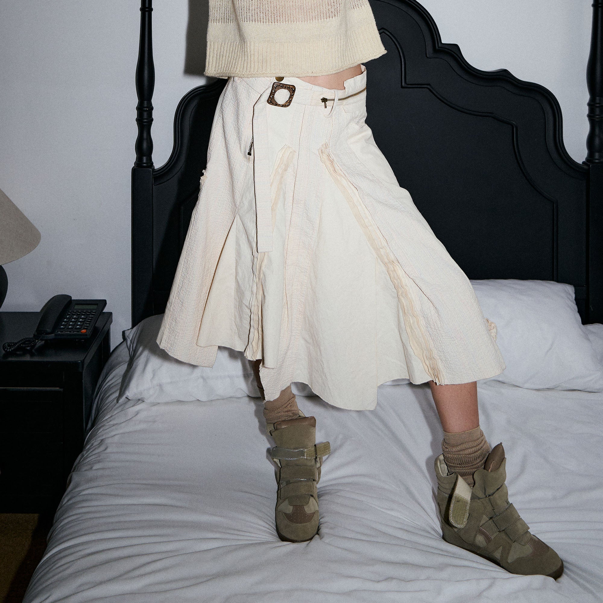 NINETYNINE PERCENT Belted Asymmetrical Paneled Midi Skirt