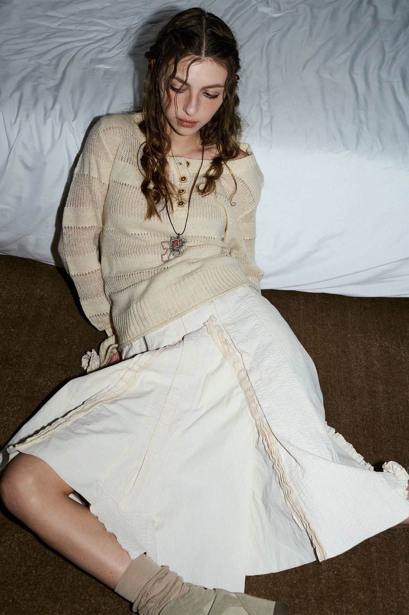 NINETYNINE PERCENT Belted Asymmetrical Paneled Midi Skirt