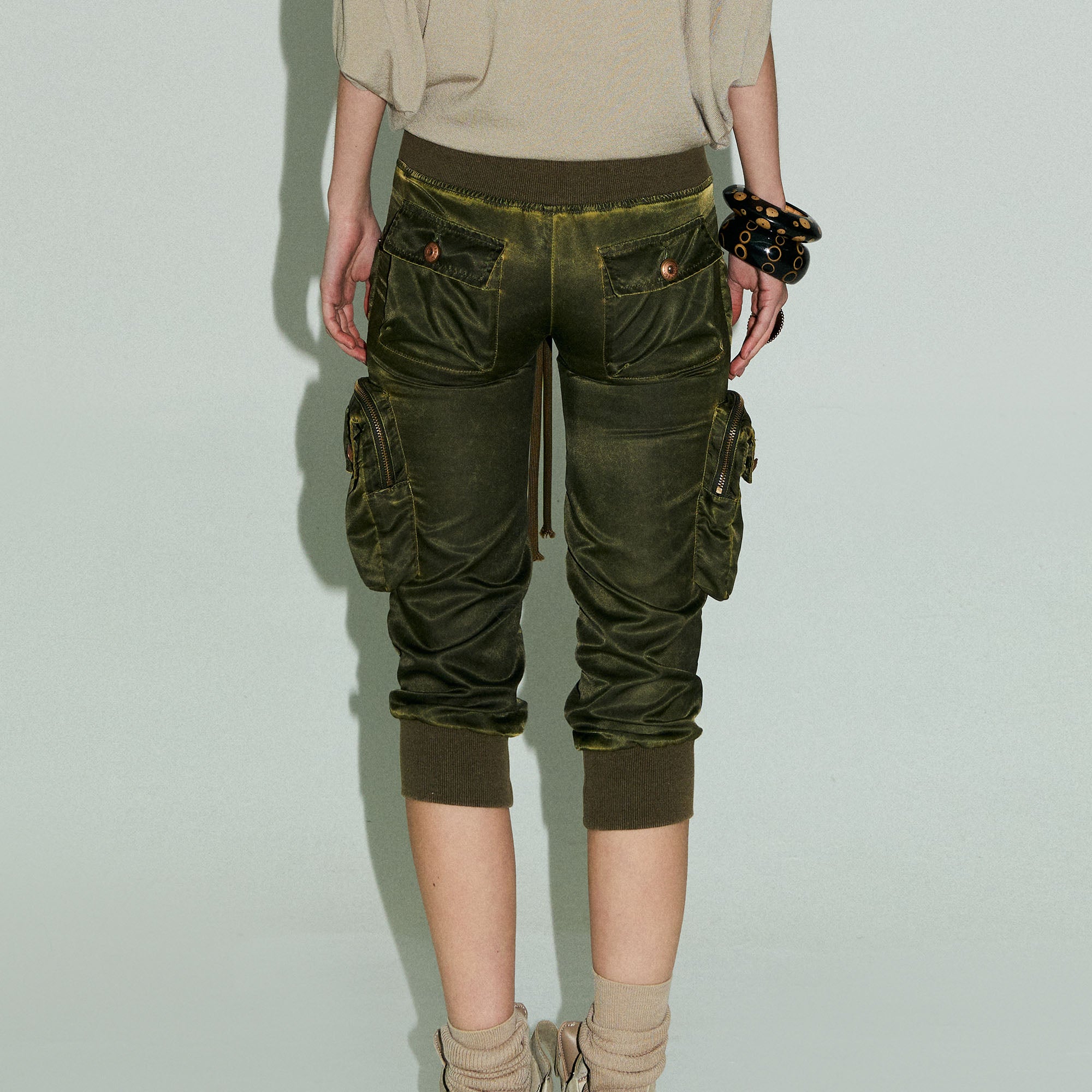 NINETYNINE PERCENT Washed Zippered Cargo Capri Pants