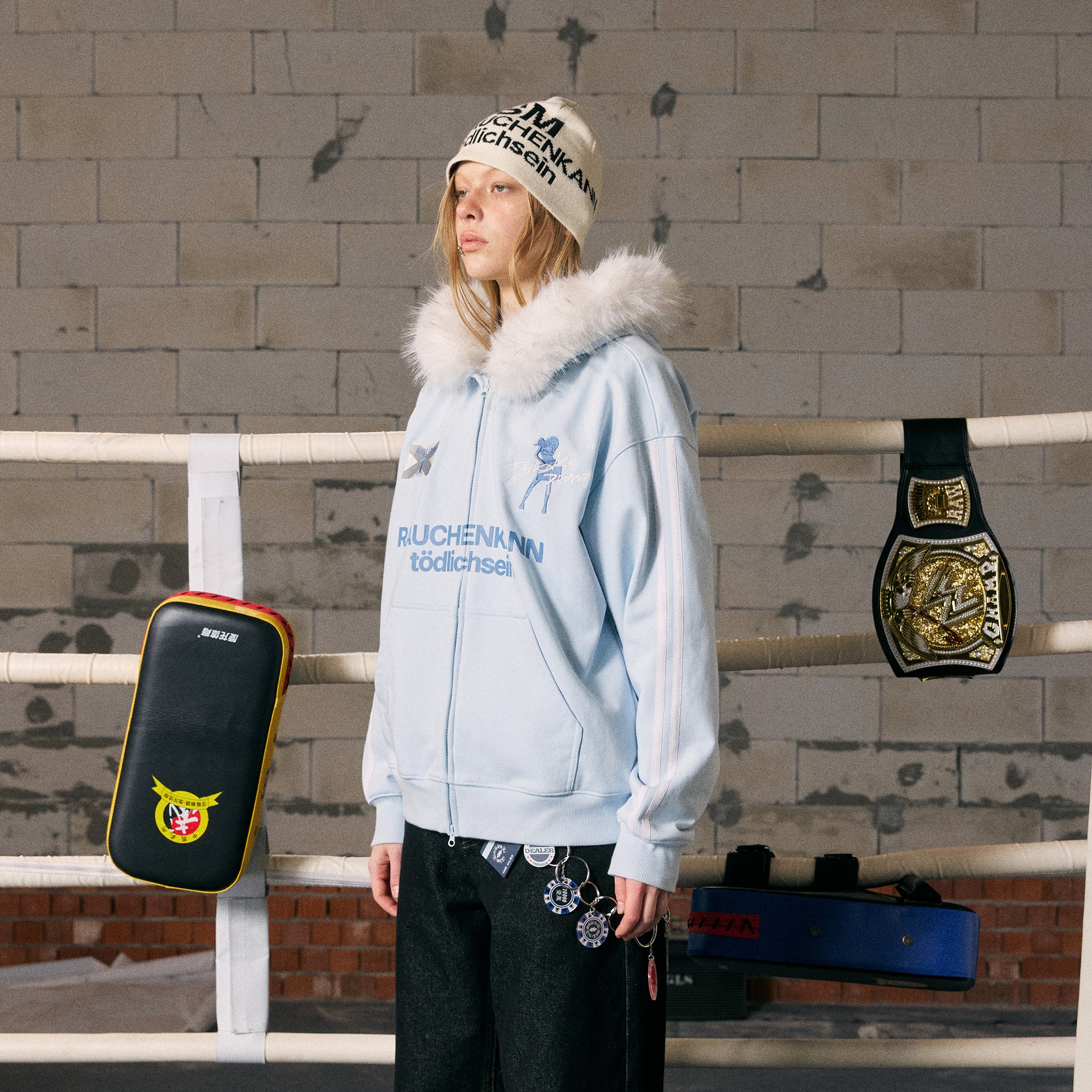 DONSMOKE Classic Faux Fur Hood Zip-Up Hoodie