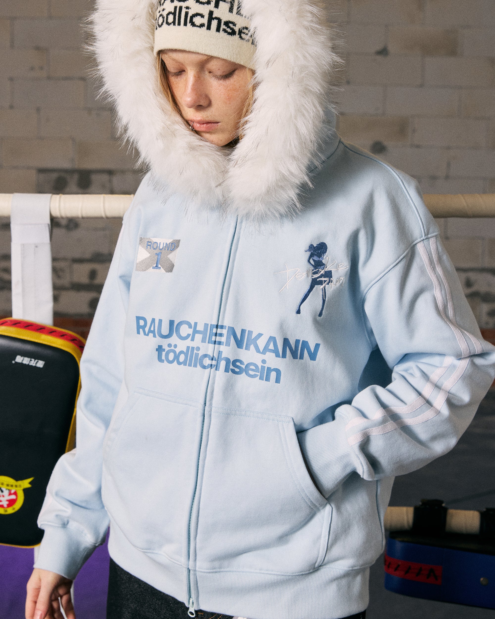 DONSMOKE Classic Faux Fur Hood Zip-Up Hoodie