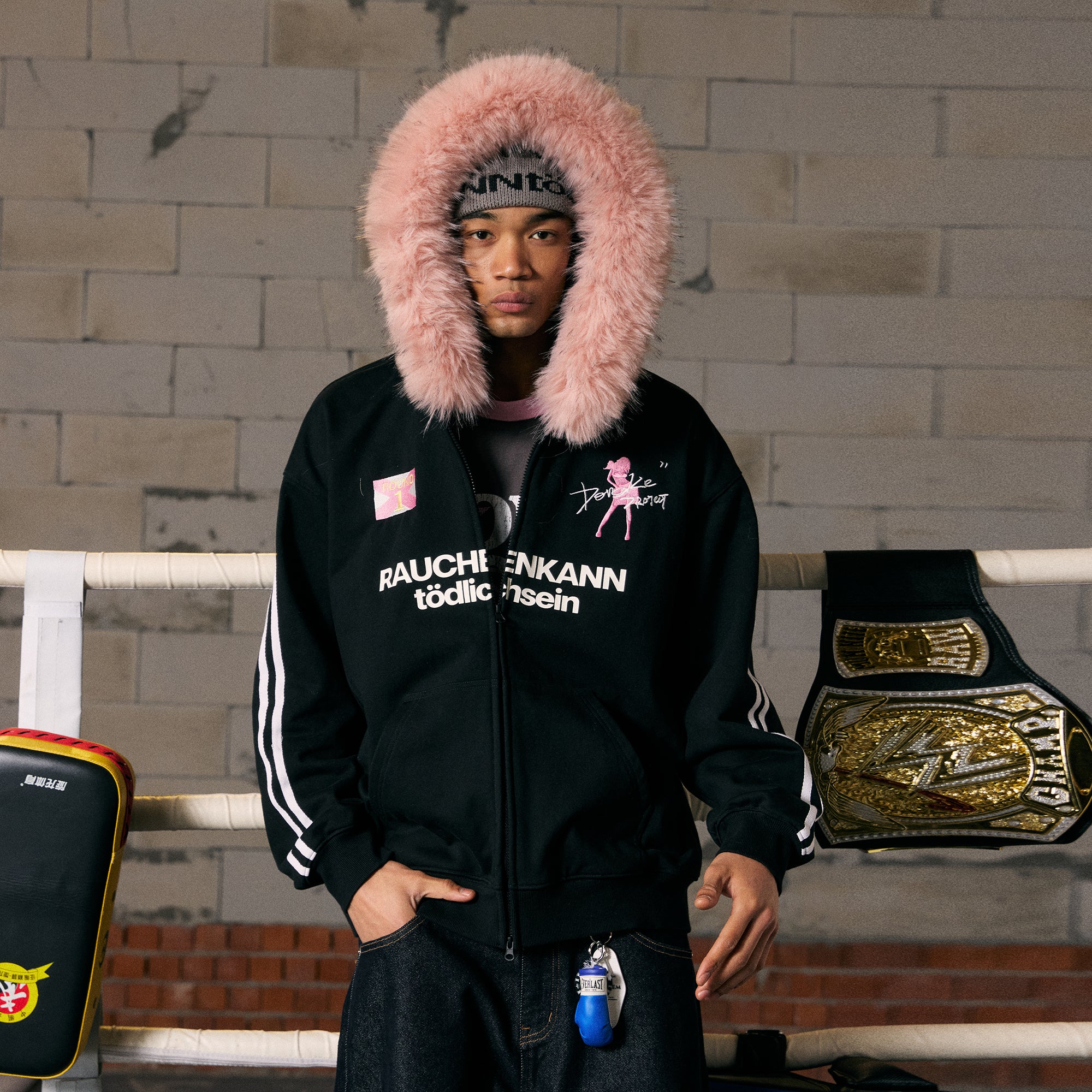 DONSMOKE Classic Faux Fur Hood Zip-Up Hoodie