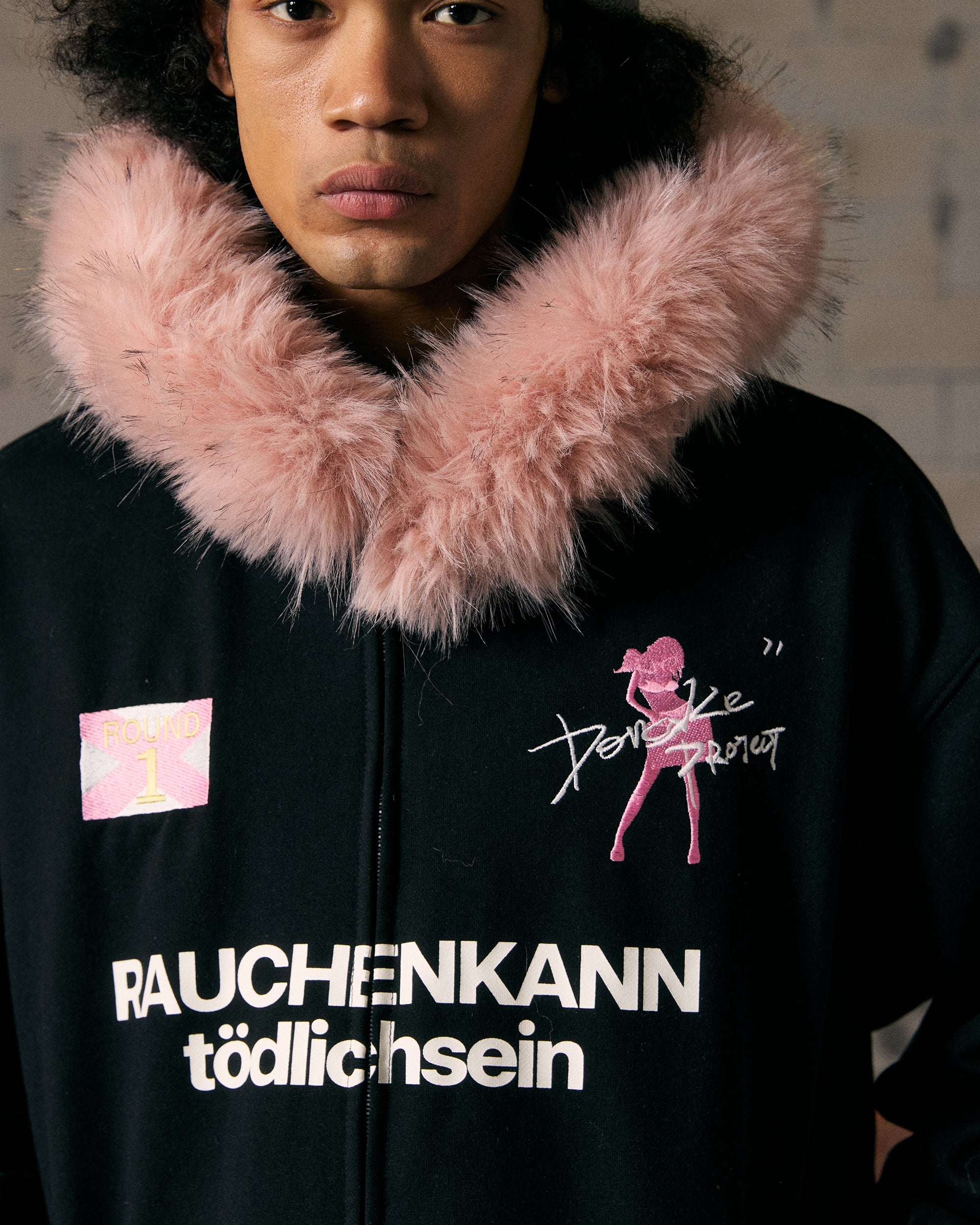 DONSMOKE Classic Faux Fur Hood Zip-Up Hoodie