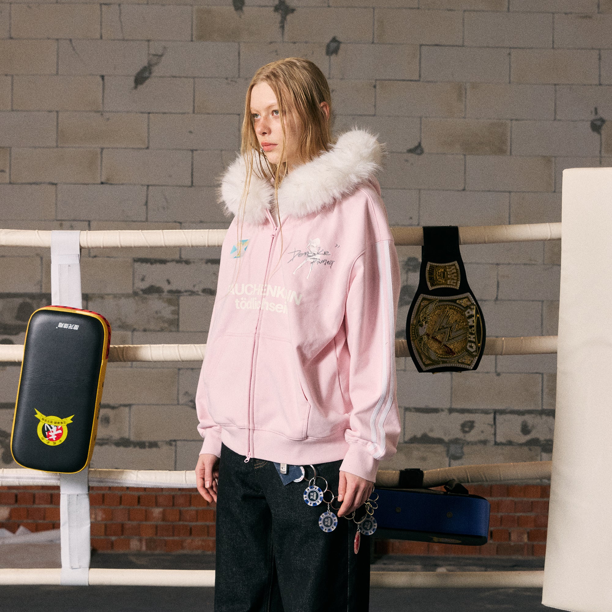 DONSMOKE Classic Faux Fur Hood Zip-Up Hoodie