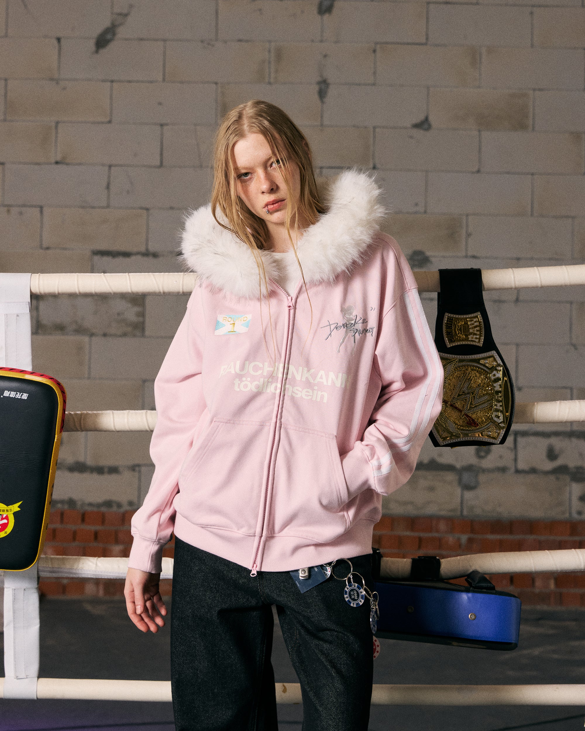 DONSMOKE Classic Faux Fur Hood Zip-Up Hoodie