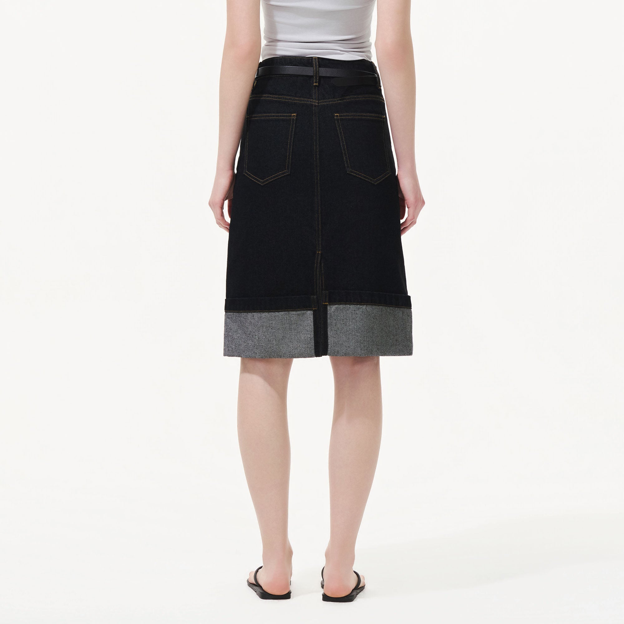 ARTIFICIAL WORLD Modern Rolled-Hem Denim Midi Skirt