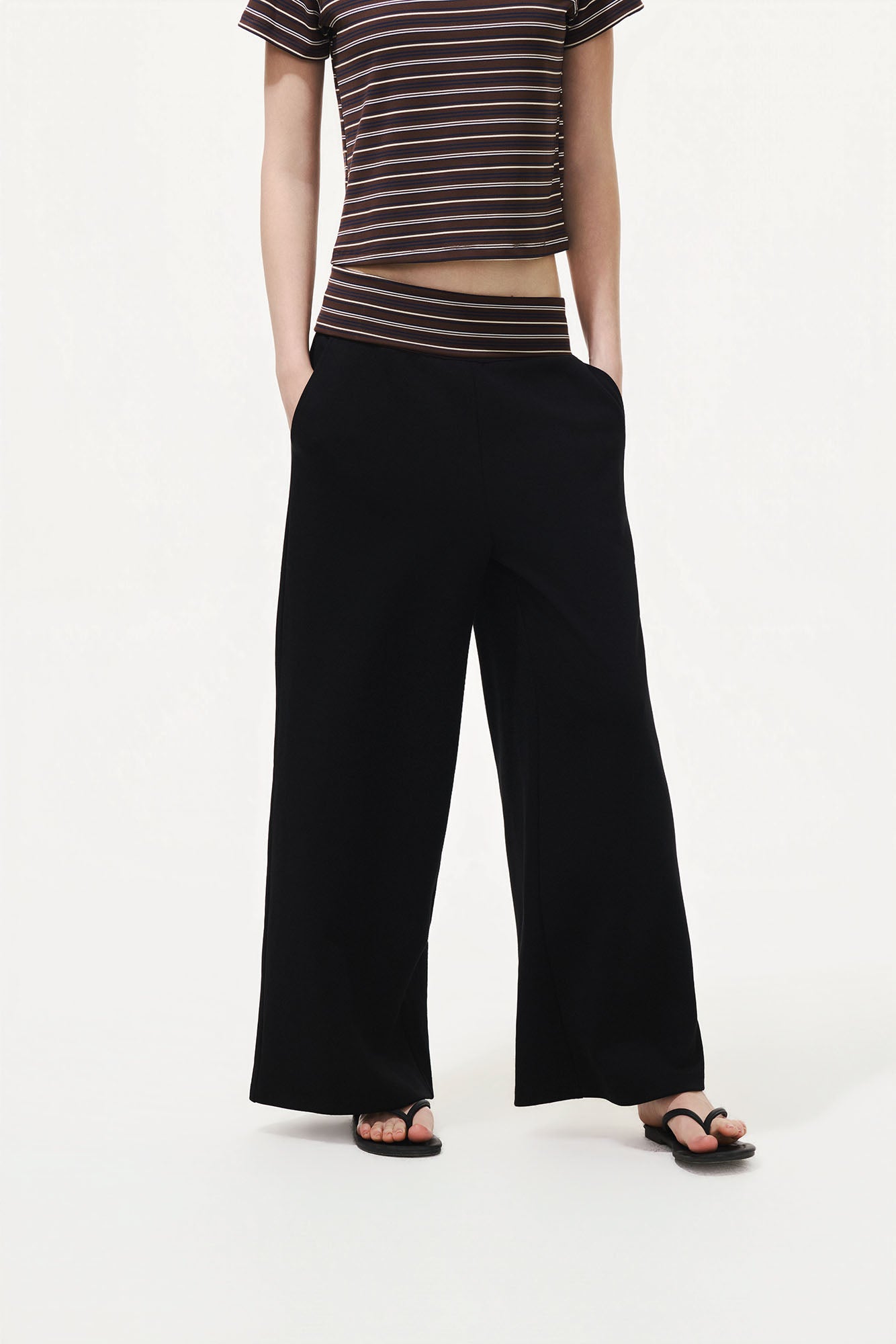 ARTIFICIAL WORLD Striped-Waistband Wide-Leg Sweatpants